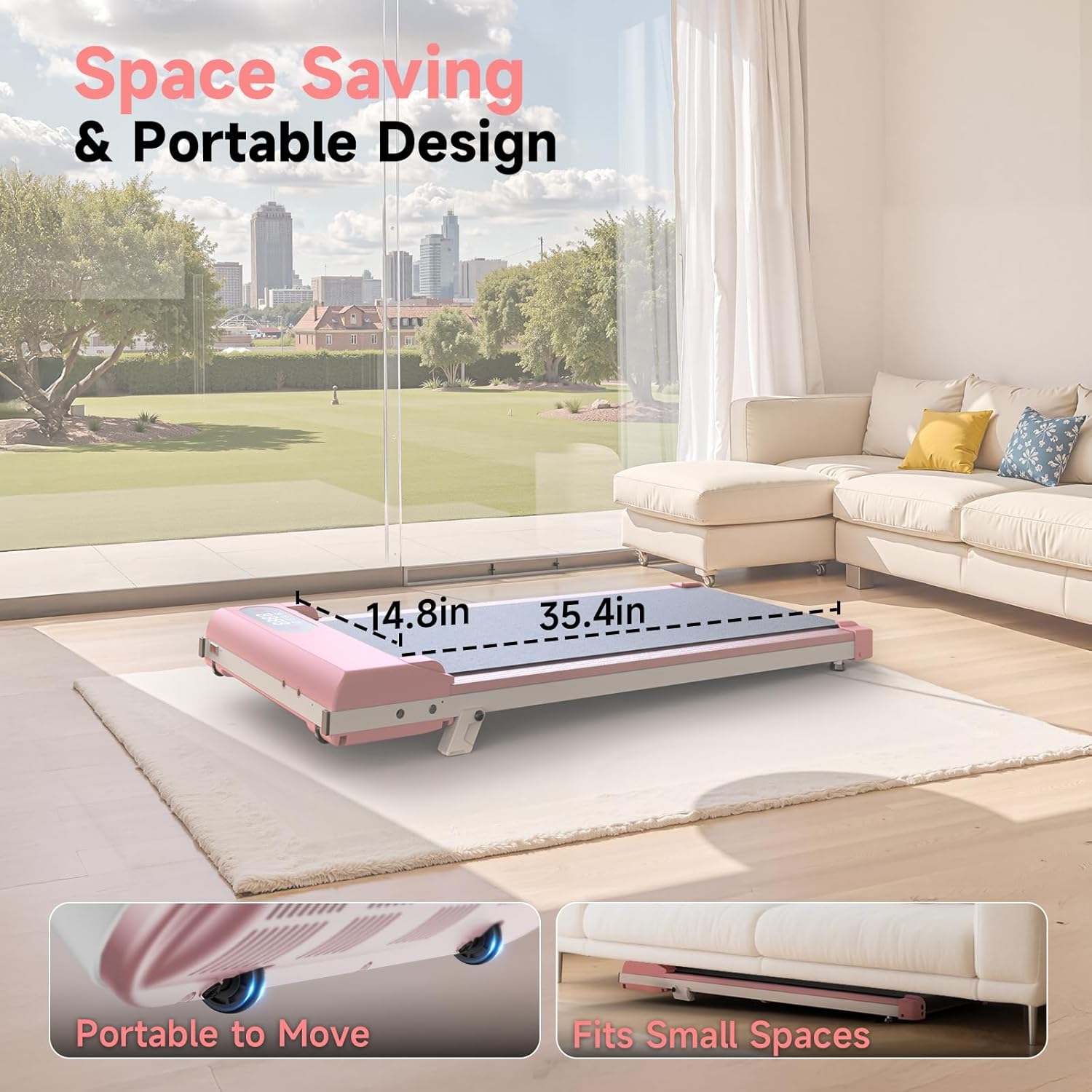 Incline Walking Pad, 3.5HP Foldable Portable Treadmill with Handle Bars, Ultra Quiet โค40dB Under Desk Treadmills for Home Office, 330LB Capacity, Wide Running Belt, LED Display & Remote Control - Image 8