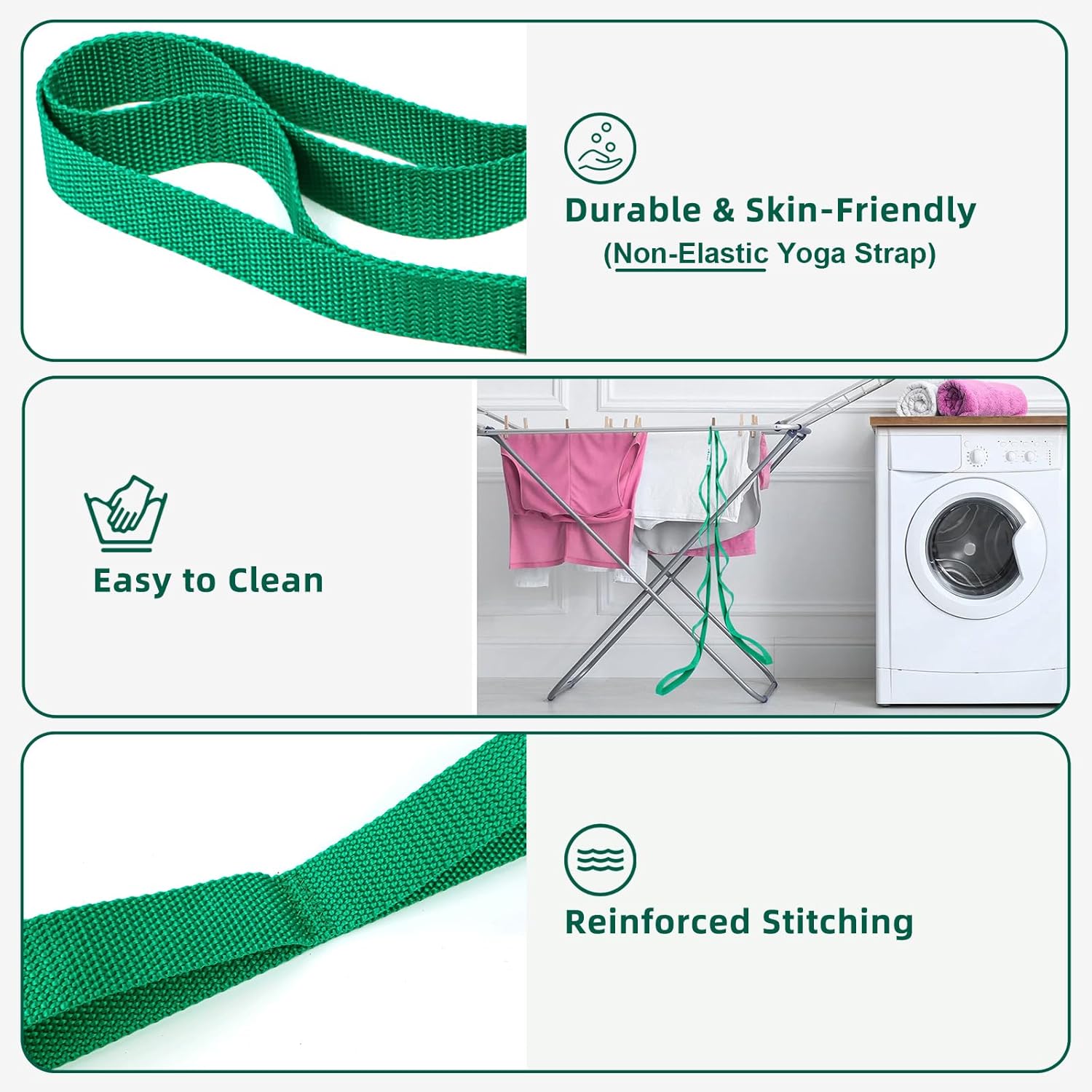 Abiarst Stretching Strap Yoga Straps for Physical Therapy, 10 Loops Non-Elastic Stretch Band for Pilates, Flexibility, Exercise and Gymnastics - Image 2