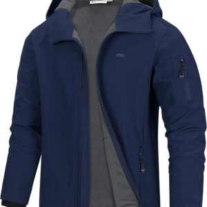 33,000ft Men’s Hooded Softshell Jacket Waterproof Lightweight Insulated Windbreaker Fleece Lined Rain Shell Jacket