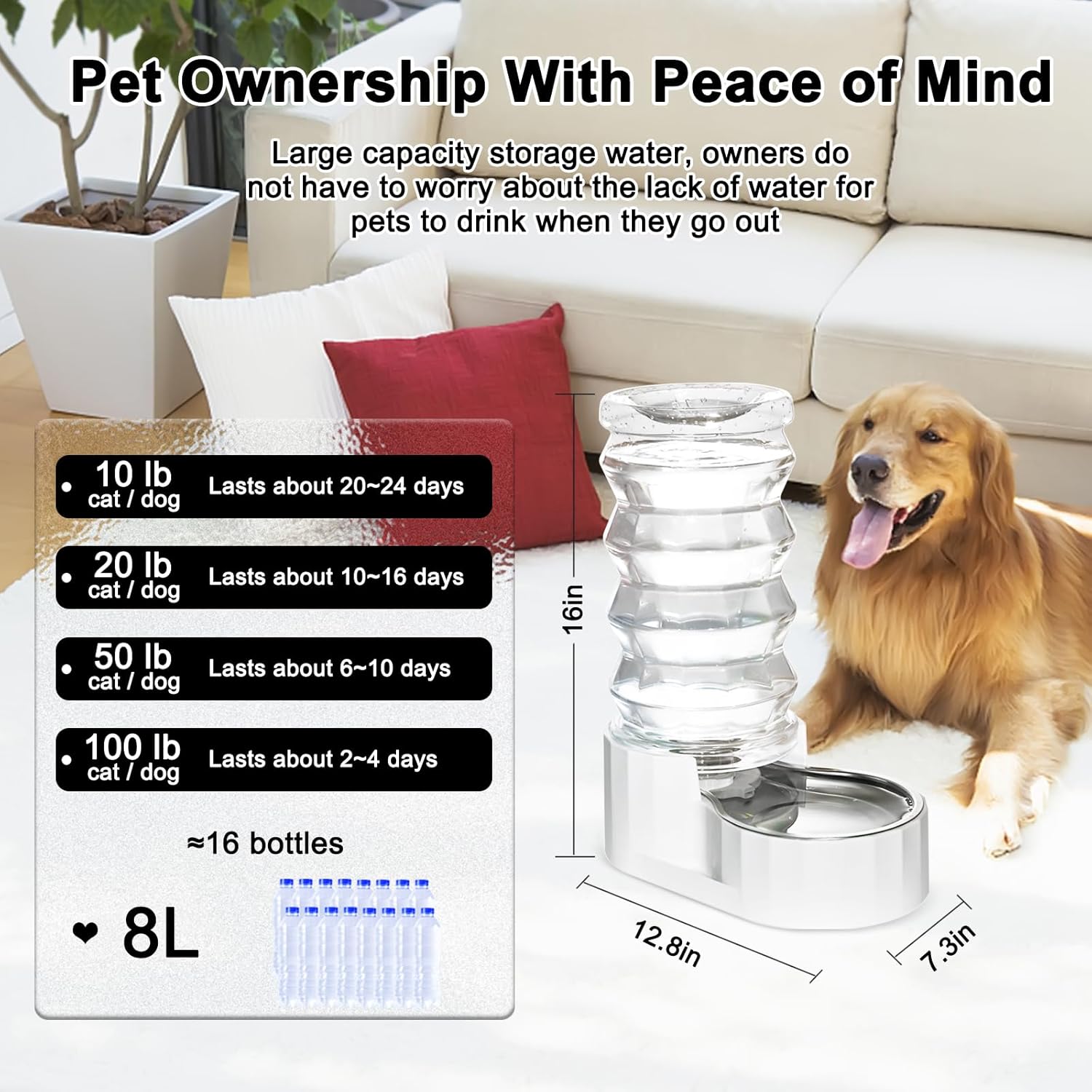 RIZZARI 8L Stainless Steel Gravity Pet Water Dispenser – Auto-Refill Waterer with Filtered Hydration Design for Dogs & Cats, Fresher Daily Drinking for Multi-Pet Homes & Indoor Spaces - Image 2