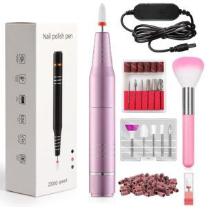 Electric Nail Drill for Acrylic and Gel Nails, Low Vibration Ultra Quiet Portable E File Machine for Home Manicure and Pedicure, Nail Kit with Bits and Sanding Bands(Pink Set)