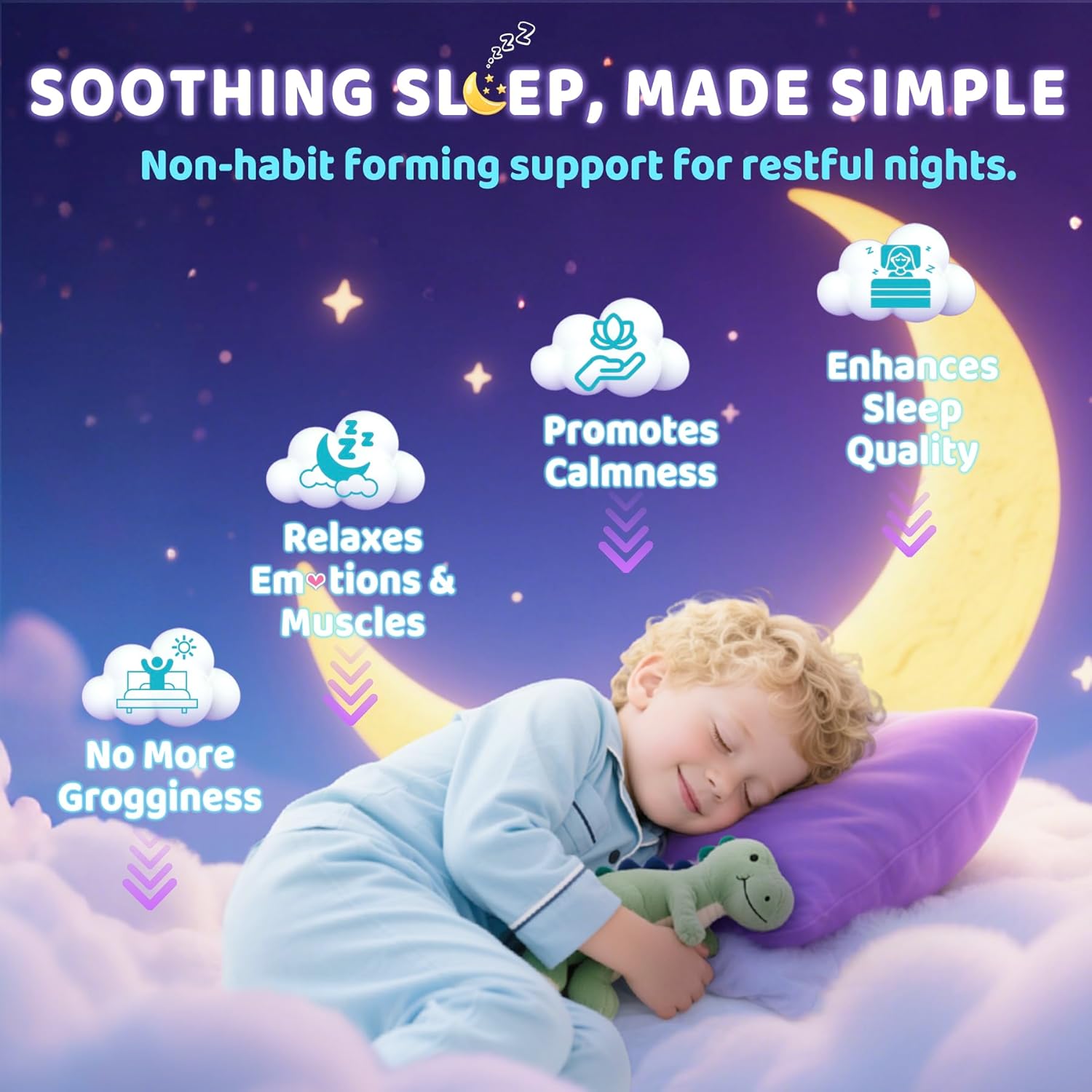 Kids Sleep Gummies, NO Melatonin Sleep Aid Gummies w/ Magnesium Glycinate, Magnesium Malate, L-Theanine, Lavender, B6, Zinc, D3K2 for Restful Sleep, Relax Brain & Muscle, Immune Support, Non-GMO 2Pack - Image 3