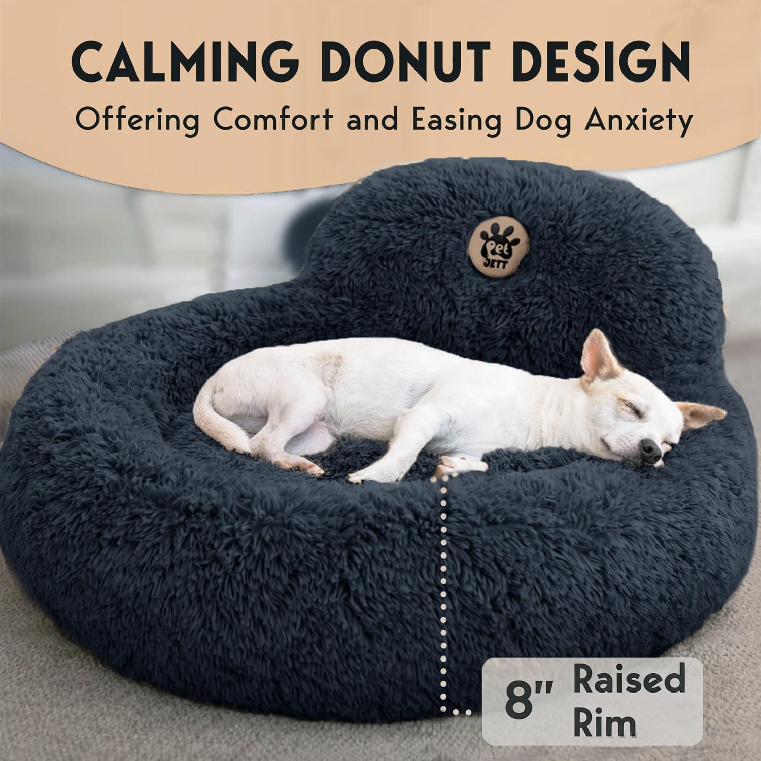 PetJett Calming Dog Bed Medium Size Dog - 30'' Donut Bed, Washable Dog Bed, Anti-Slip & Super Soft Fluffy Plush Round Dog Bed, Anti-Anxiety Premium Comfort Pet Bed, Fits Dogs Upto 45 lbs - Dark Grey - Image 4