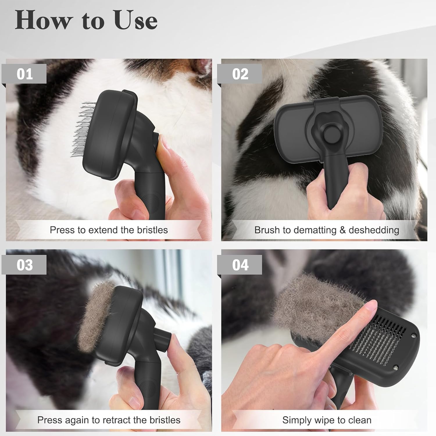 Swihauk Self Cleaning Slicker Brush for Dogs & Cats - Skin Friendly Deshedding and Grooming Brush for Haired Pets, Pet Supplies Accessory, Black - Image 7