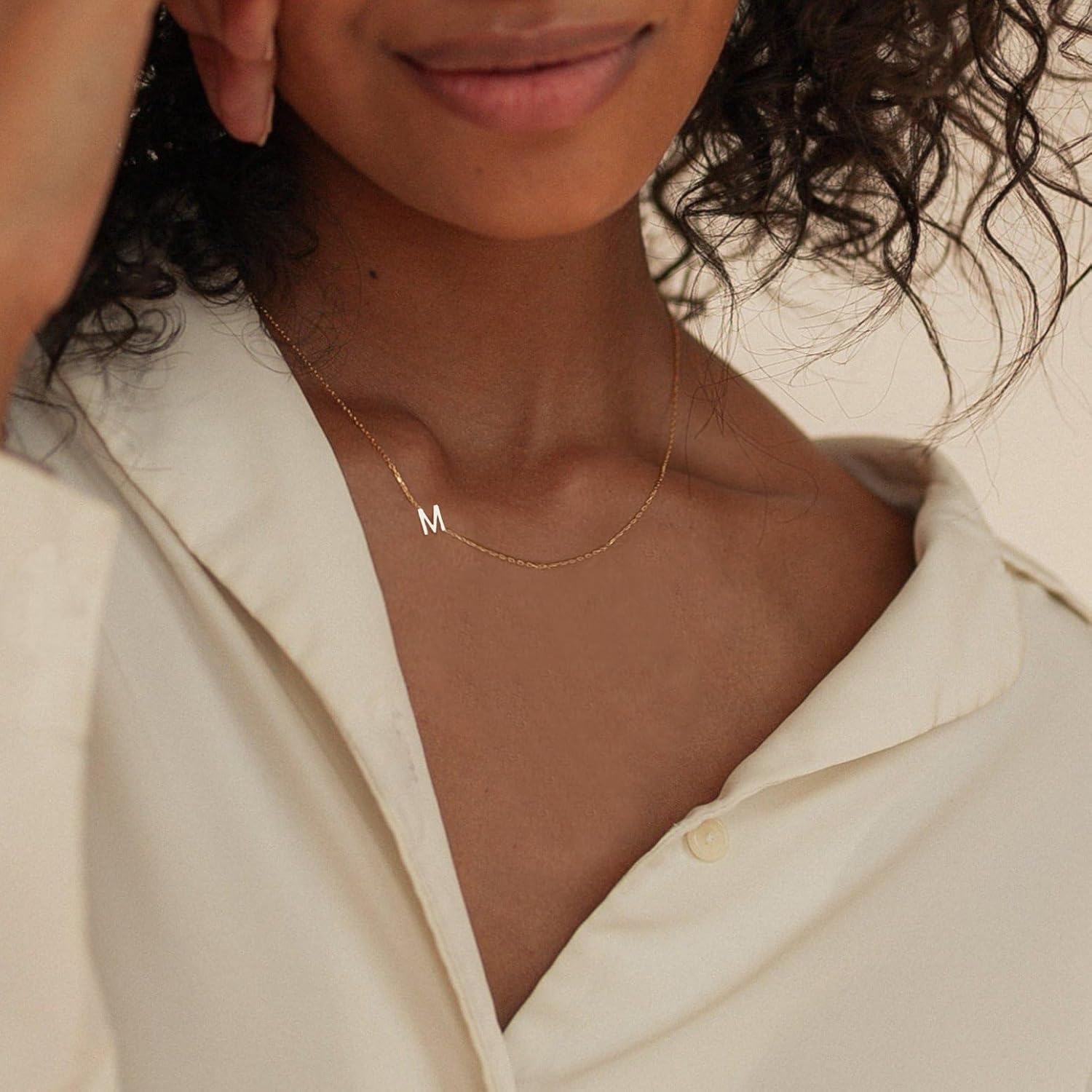 LuckFairy Initial Necklaces for Women, Dainty Gold Letter Necklace 14k Gold Plated Sideways Initial Necklace Cute Name Simple Choker Necklaces for Women Trendy Jewelry Gifts - Image 2