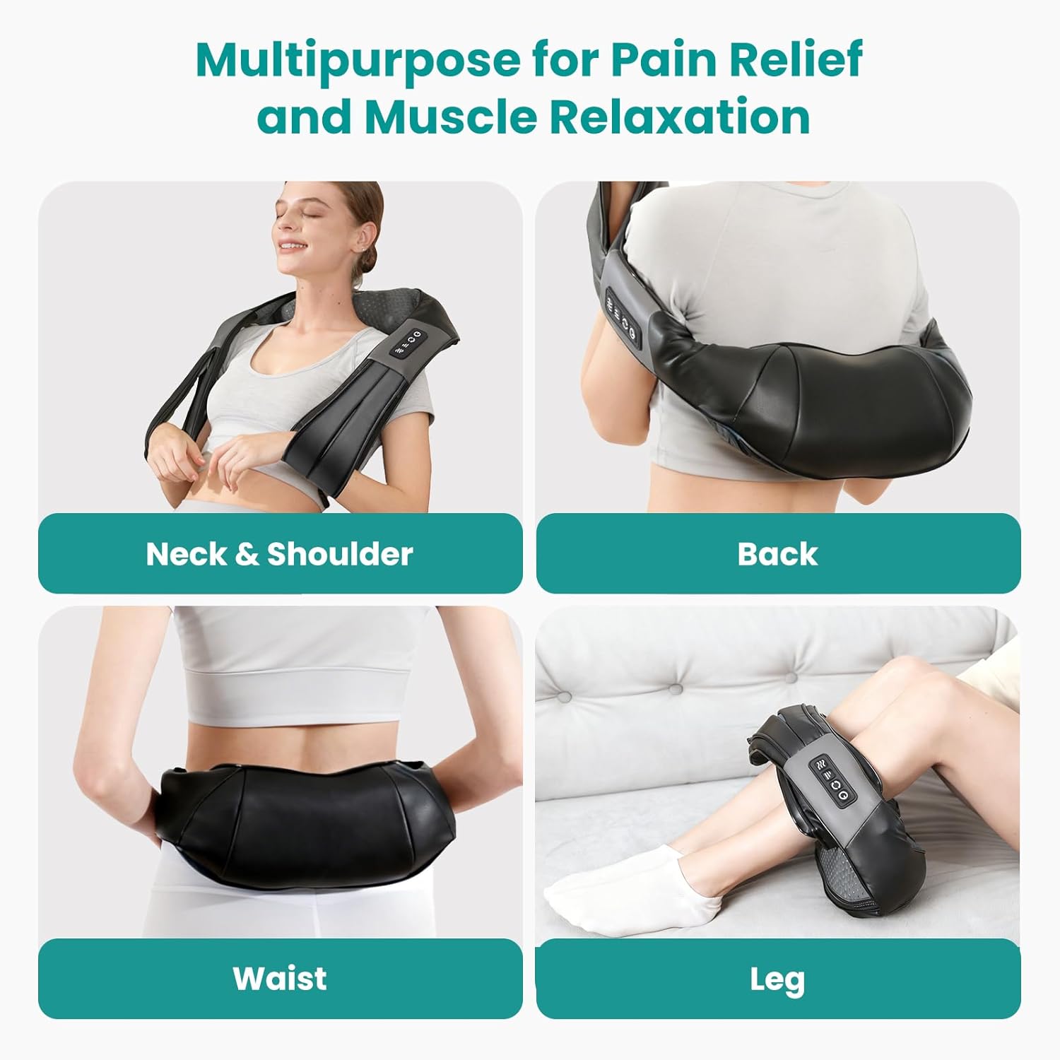 Nekteck Shiatsu Neck Massager with Heat for Pain Relief Deep Tissue, 2026 Upgraded 3D Back Shoulder Kneading Massage Pillow, Relaxation Gifts for Mom Dad Father's Day, Black(NOT Cordless) - Image 5