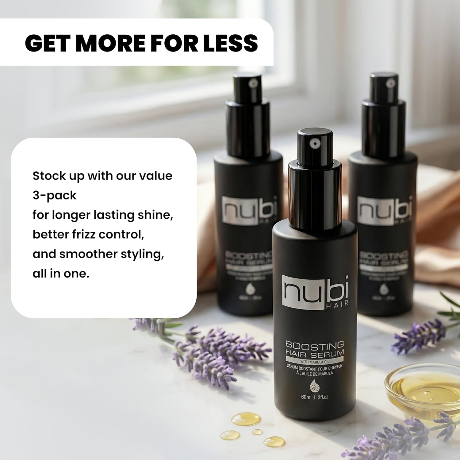 Nubi Marula Anti Frizz Serum - Smoothing Serum for Dry Hair Repair and Shine with Vitamin E, Aloe Vera - 2 Fl Oz - Image 7