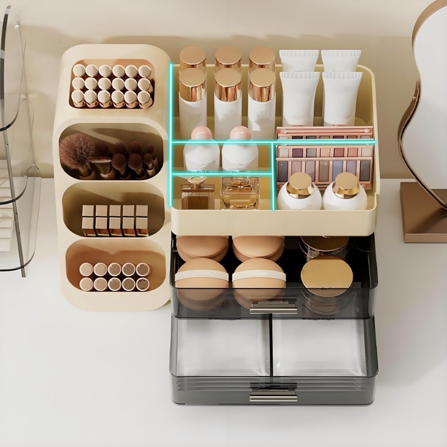 Covzoe Large Makeup Organizer with Brush Holder, Spacious Cosmetics Display Case with Drawers for Vanity, Skin Care Storage Solution for Lipstick Beauty Essential Bathroom Countertop - Image 5