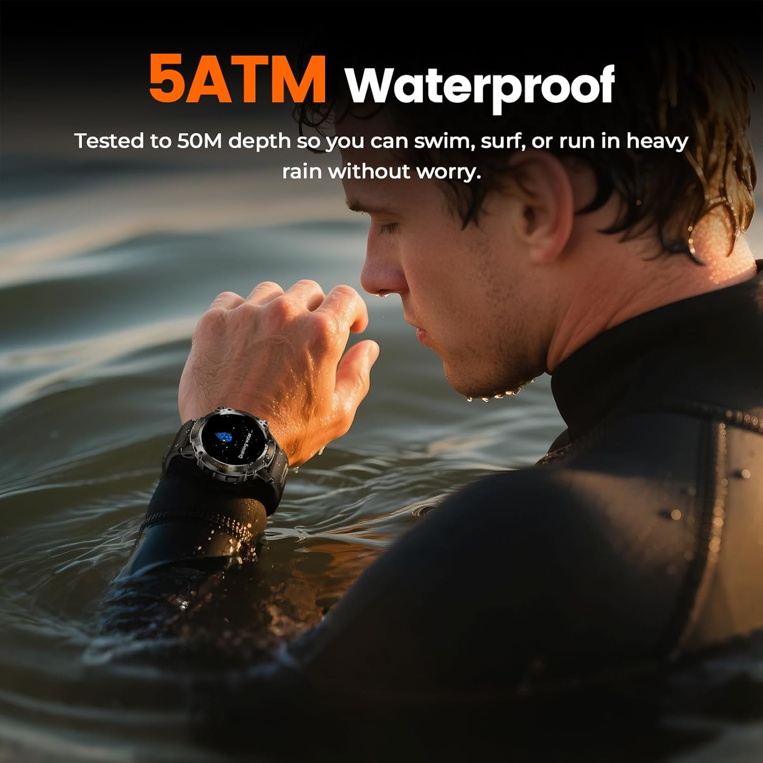 WalkerFit Outdoor Smart Watch for Men, 1.43" AMOLED Black Silicone Band, 5ATM Waterproof for Hiking Climbing Trail Run Swim, 170+ Sports, Compass Heart Rate SpO2, Adventure Watch for iPhone Android - Image 5