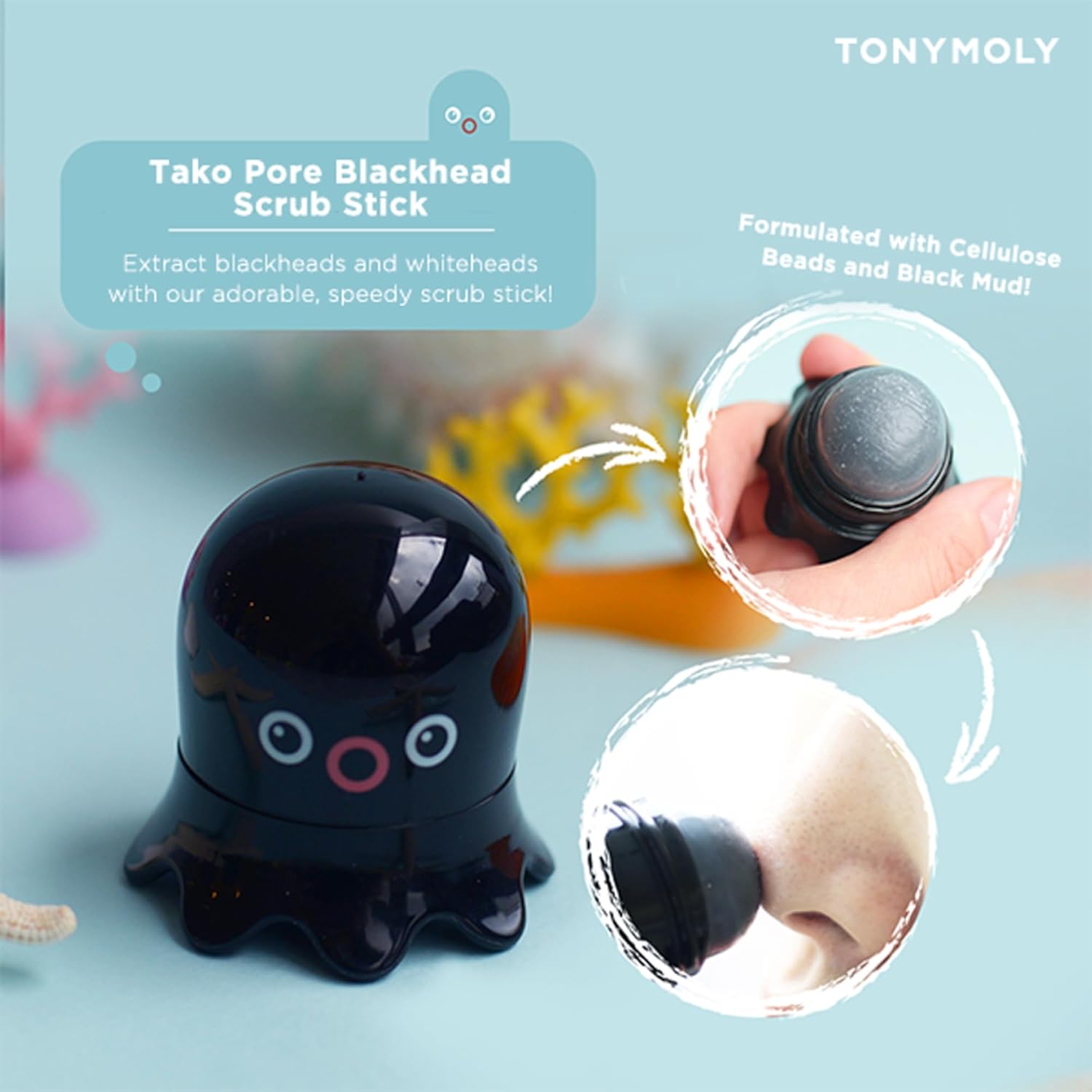 TONYMOLY Tako Pore Blackhead Remover Scrub Stick Charcoal & Dead Sea Salt Exfoliator for Blackheads, Whiteheads, Pore Cleansing & Oil Control, 0.8 oz - Image 5