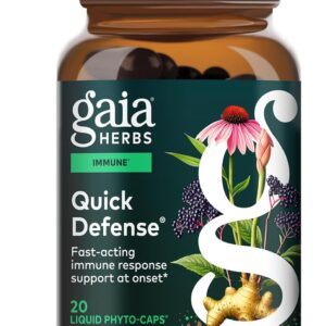 Gaia Herbs Quick Defense – Fast-Acting Immune Support Supplement* – Echinacea, Black Elderberry, Ginger & Andrographis – 20 Vegan Liquid Phyto-Caps (10 Servings)