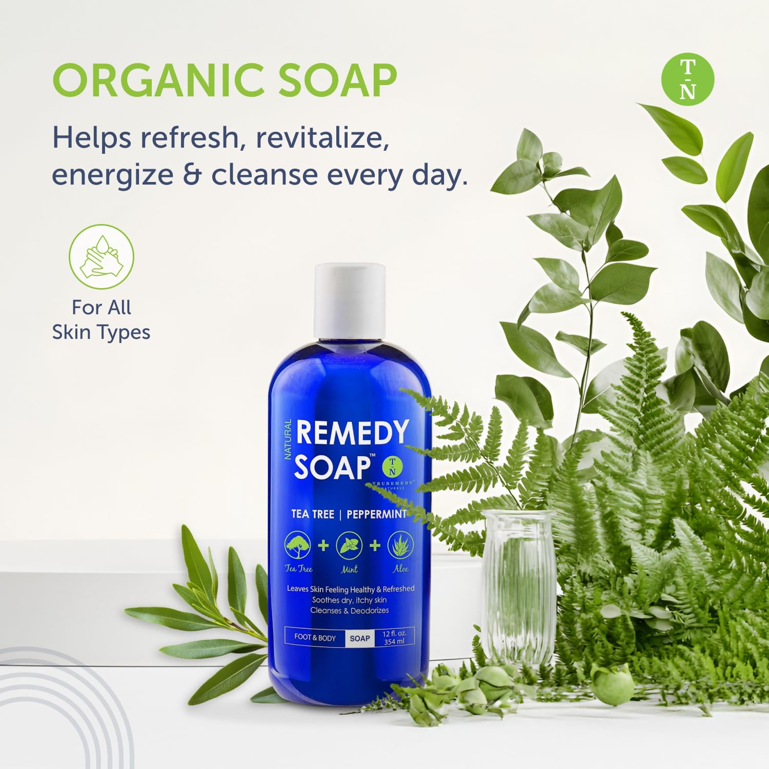 Truremedy Naturals 12 oz Tea Tree Oil Body Wash - Invigorating Tea Tree Soap with Peppermint, Aloe, Eucalyptus, Coconut and Olive Oil - Refreshing Body Wash for Men and Women - Shower Gel Cleanser - Image 2