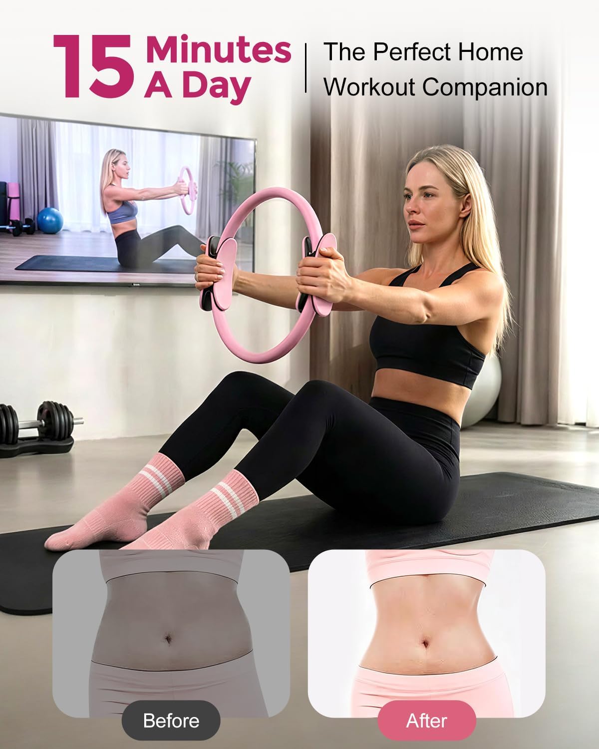 Home Pilates Essentials Kit for Women, Magic Circle Pilates Equipment Ring and Ball Set, Resistance Bands Workout Guide Video for 28 Day Pilates Challenge Starter Kit for Beginners - Image 3
