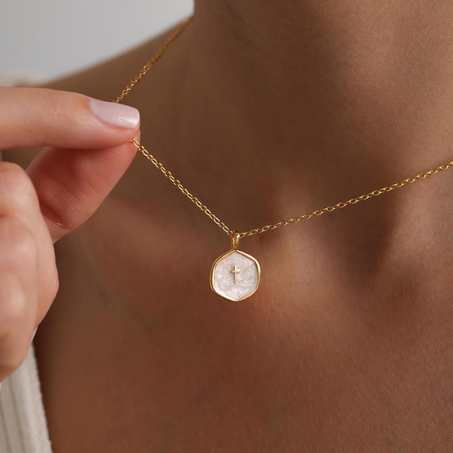 Tewiky Cross Necklace for Women-Dainty Simple 14k Gold Plated Cross Pendant Cute Necklaces for Women Jewelry - Image 8