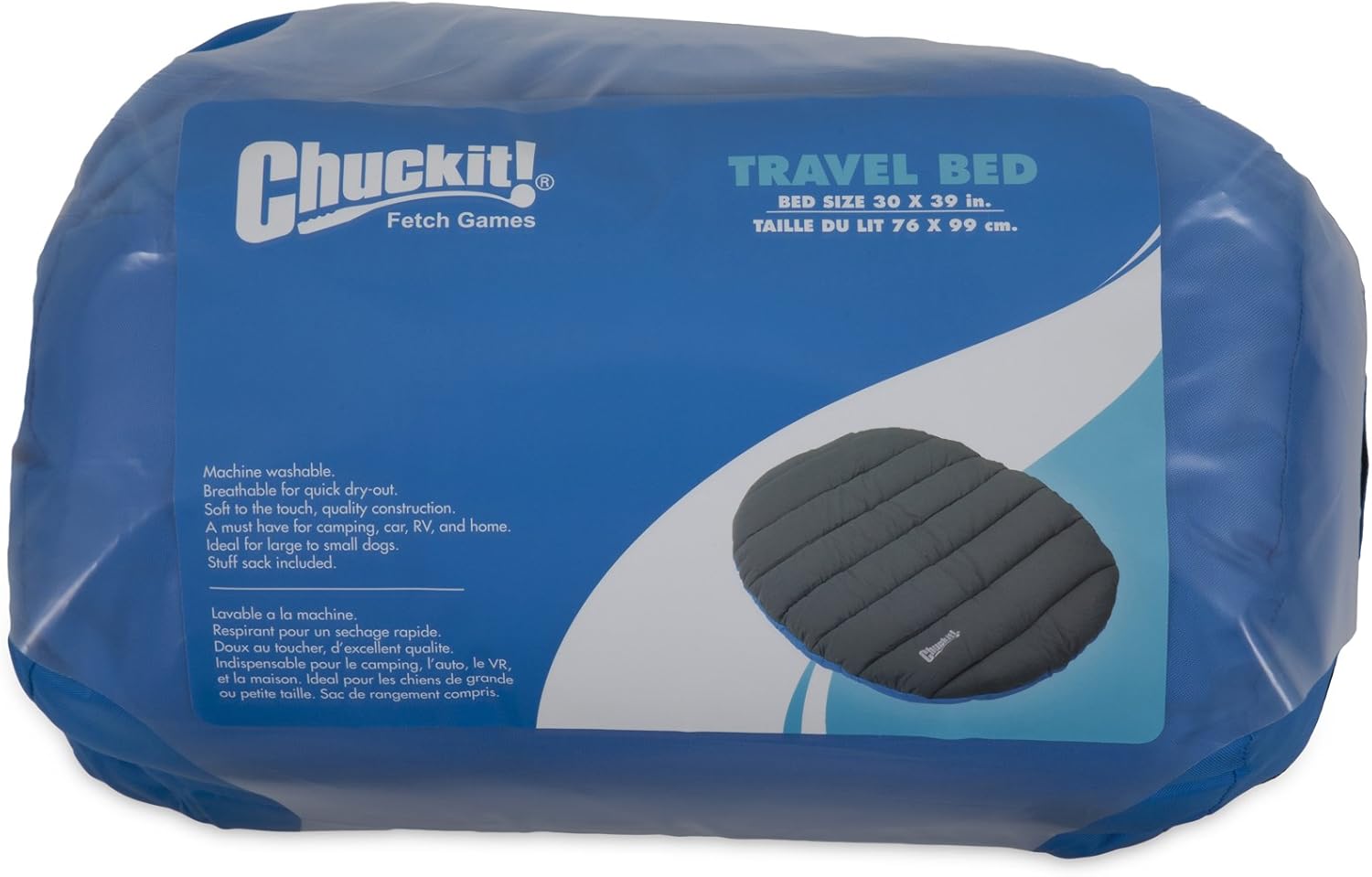 Chuckit! Outdoor Travel Portable Water Resistant Travel Pillow Dog Bed For Medium to Large Dogs 20 to 100 lbs, 39"L x 30"W, Blue - Image 8