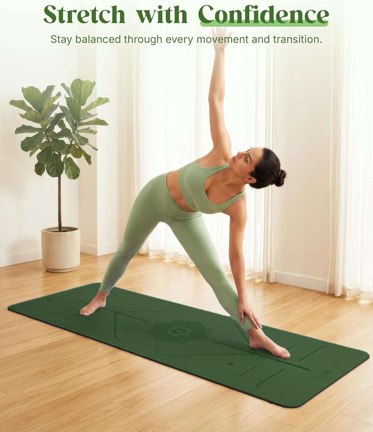 ROMIX Pro Yoga Mat Thick 6mm (1/4 inch), 72"L x 24"W Non-Slip Workout Mat with Alignment Lines, Large Yoga Mats for Women Men With Carry Bag, Exercise Mats for Home Workout Training Equipment - Image 5