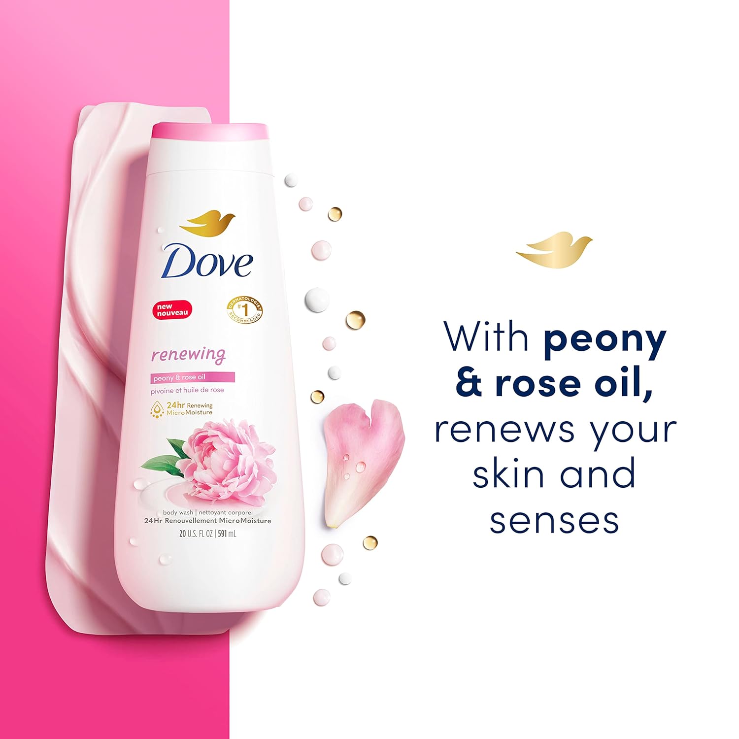Dove Body Wash 4 Count Renewing Peony and Rose Oil for Renewed, Healthy-Looking Skin Gentle Skin Cleanser with 24hr Renewing MicroMoisture 20 oz - Image 4