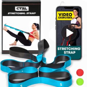 Stretching Strap with Loops – Non Elastic Stretch Band for Physical Therapy, Yoga Strap for Stretching Equipment, Stretch Bands for Exercise and Flexibility – Fascia, Hamstring & Leg Stretcher Belt