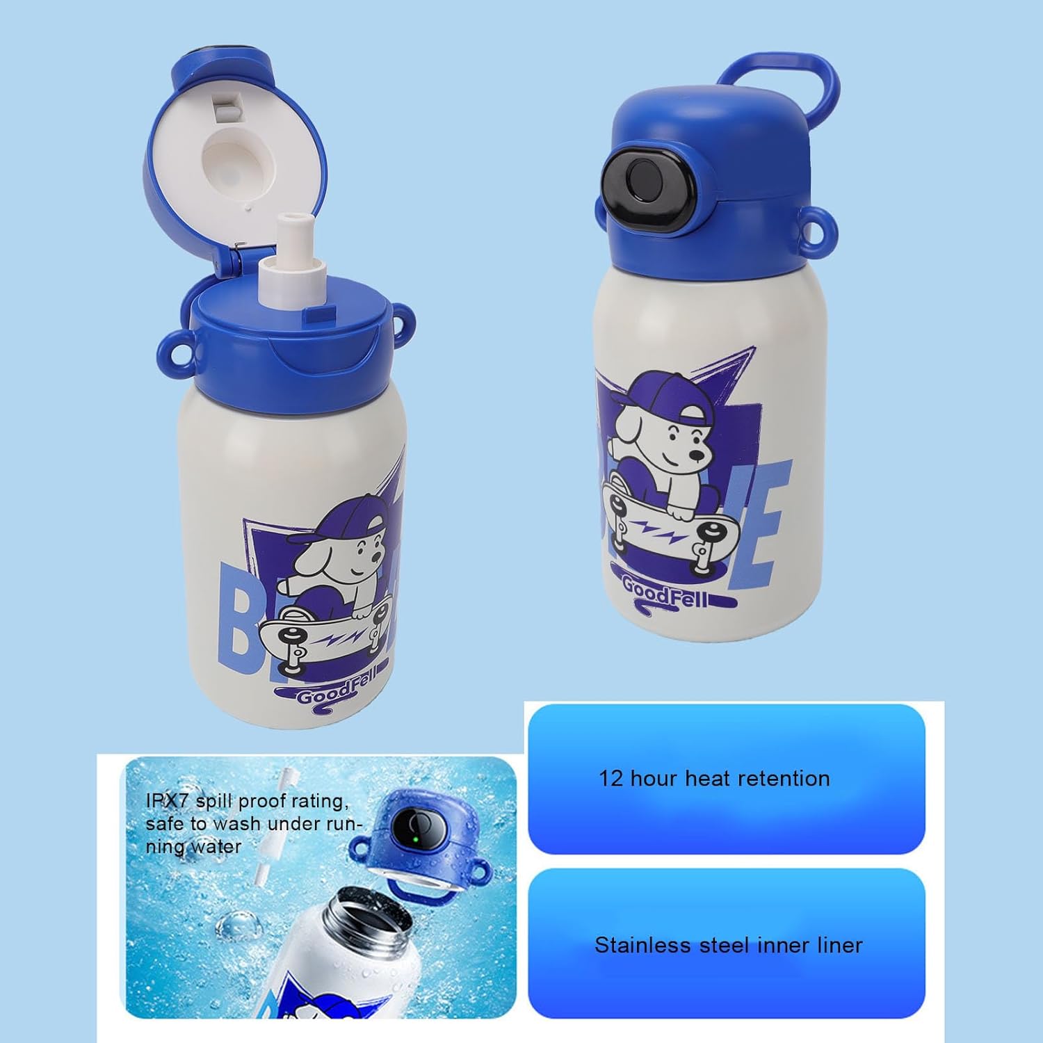 Smart Fingerprint Kids Water Bottle, 550ml Insulated Stainless Steel Vacuum Cup with Fingerprint Lock and USB C Charging, for Children School Outdoor Travel - Image 3