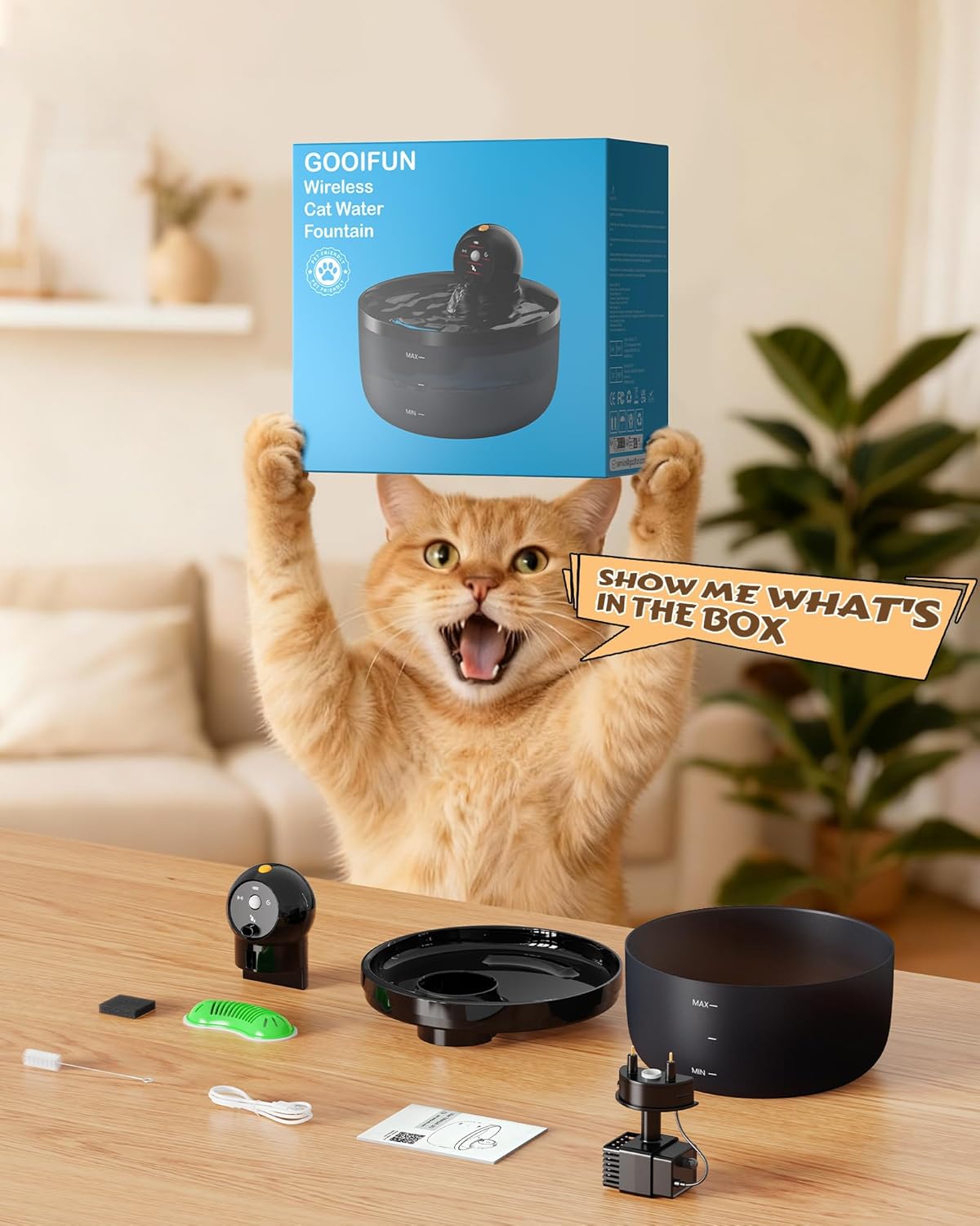 Cat Water Fountain Wireless Cordless: Cat Fountain for Drinking Battery Operated - 88oz/2.6L Black Pet Water Fountain Rechargeable - Quiet Cats Water Bowl Dispenser with Motion Sensor - Small Animals - Image 9