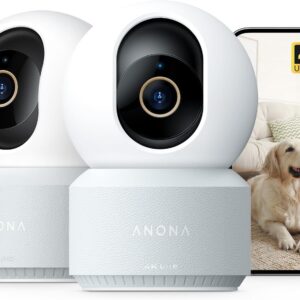 Anona 4K UHD Indoor Camera, Pet/Dog/Baby Security Camera with Phone App, 360°Pan-Tilt, 5G/2.4G Dual-Band Wi-Fi 6, Auto-Tracking, Person/Pet/Baby Crying Detection, Privacy Mode, Two-Way Audio, 2 Pack