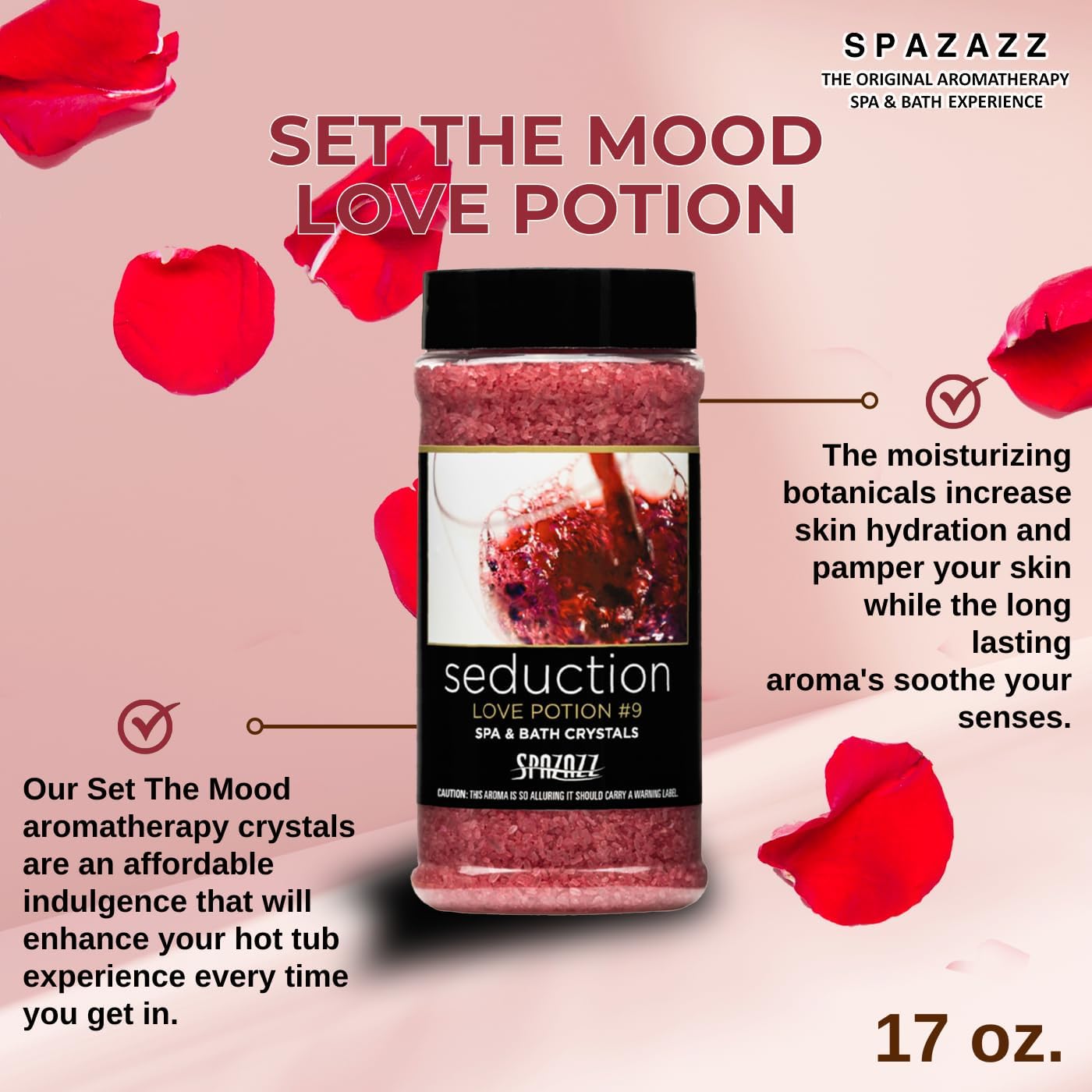 Spazazz Couples Romance Gift Set- Hot Tub Aromatherapy Spa Crystals with Minerals, 17-Ounce, Love Potion No.9 Seduction | Bath Salts Scents & Fragrances - Image 5