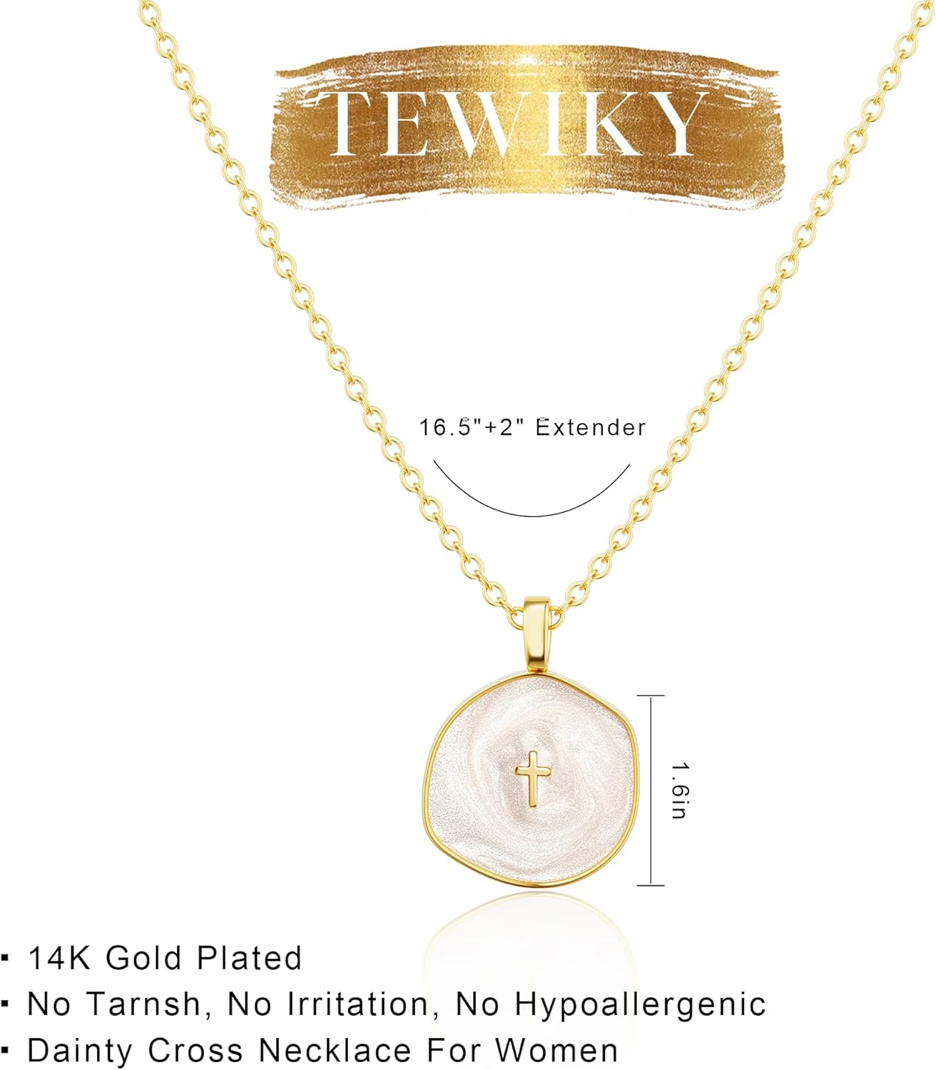 Tewiky Cross Necklace for Women-Dainty Simple 14k Gold Plated Cross Pendant Cute Necklaces for Women Jewelry - Image 5