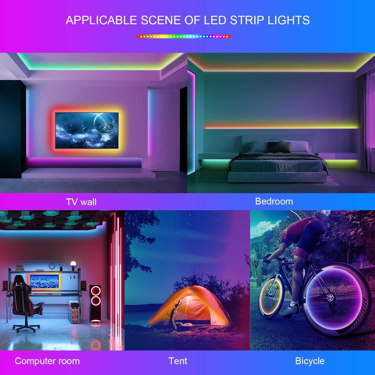HBOWMDJIA 100ft Led Lights for Bedroom, Led Strip Lights Music Sync Corlor Changing, Led Light Strip with Remote & App Control RGB Strip, Led Lights for Room Dorm Home Classroom Ceiling Decor - Image 6