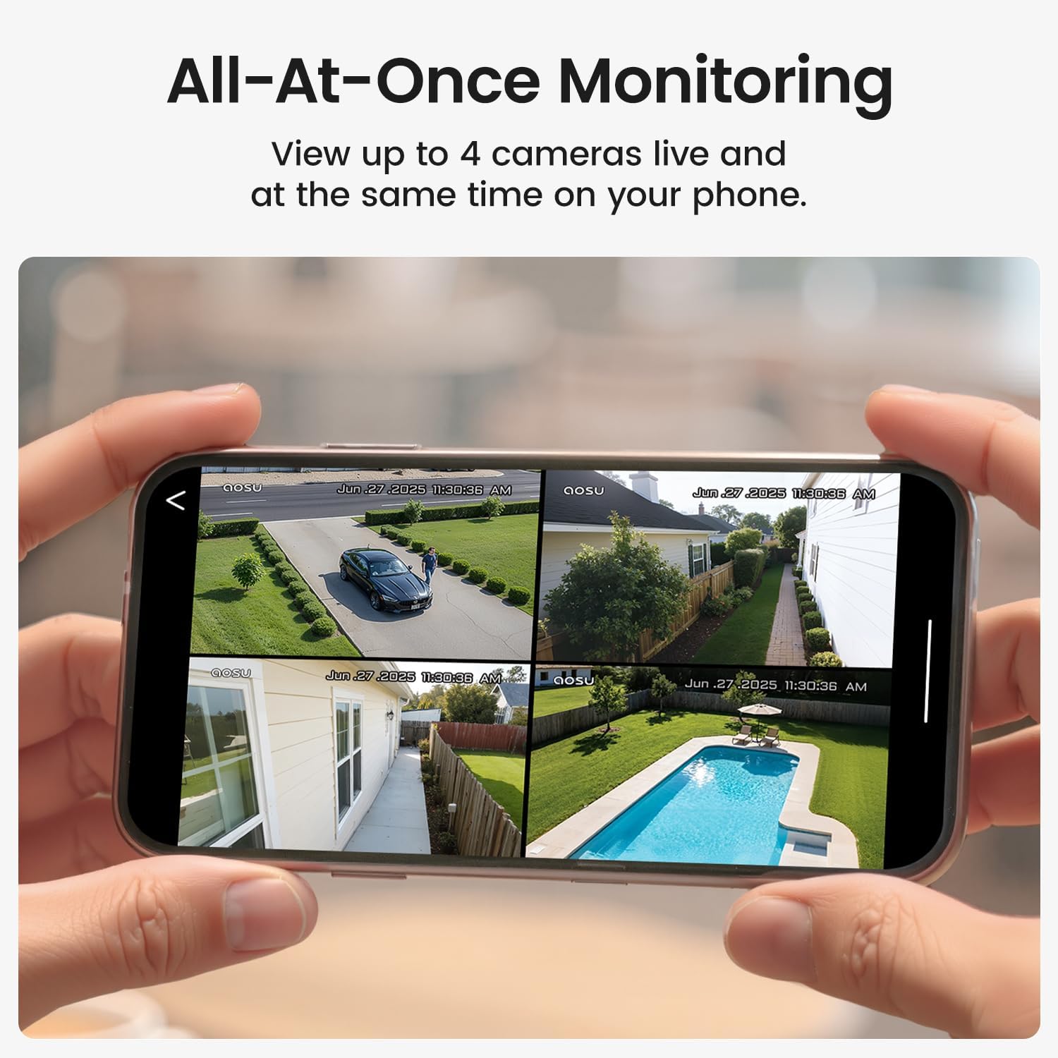 aosu Security Cameras Wireless Outdoor, 6-Cam Kit, No Subscription Required, aosuBase Expandable to 1TB (32GB Built-in), 360° Pan & Tilt, Human Auto Tracking, 5MP Color Night Vision, Easy Setup - Image 3