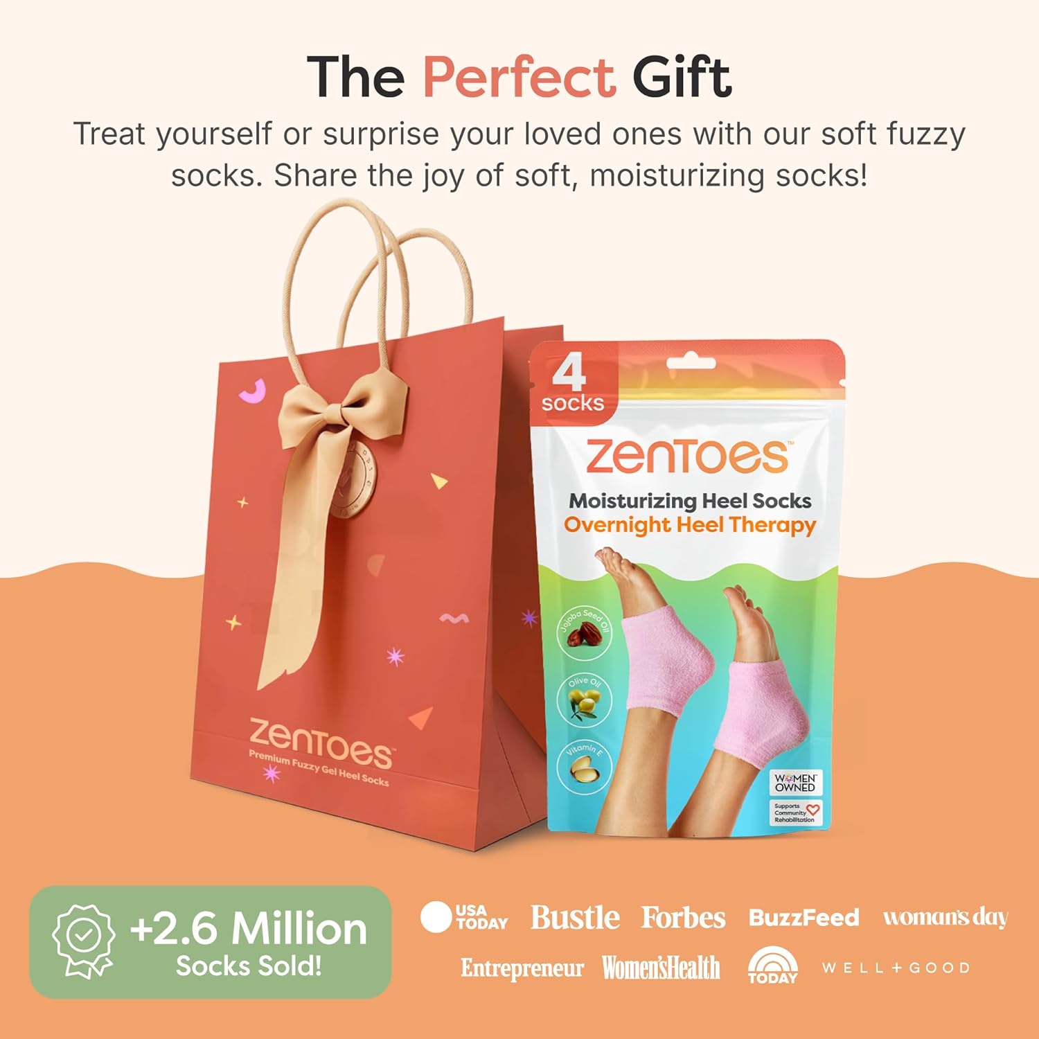 ZenToes Moisturizing Socks for Cracked Heel Treatment, Vitamin E, Olive Oil and Jojoba Oil Infused Heel Socks, Spa Gifts for Women, Mothers Day Gifts (Fuzzy Pink, Regular) - Image 8