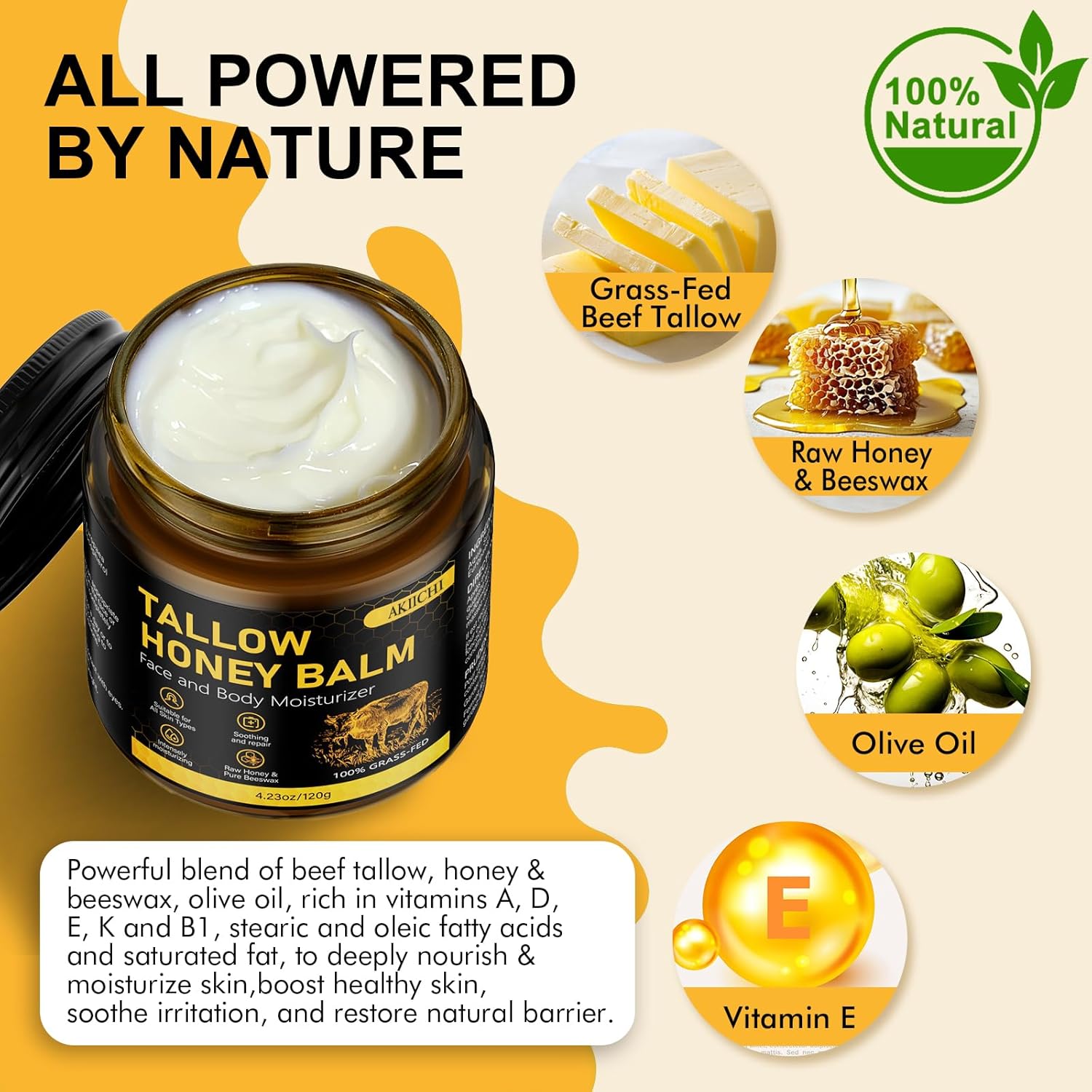 Organic Beef Tallow Honey Balm for Skin & Face, Whipped Beef Tallow Face Moisturizer with Raw Honey, Grass Fed Cow Beef Tallow Cream, All Natural Pure Body Lotion for Women & Men, Unscented 4.2 OZ - Image 4