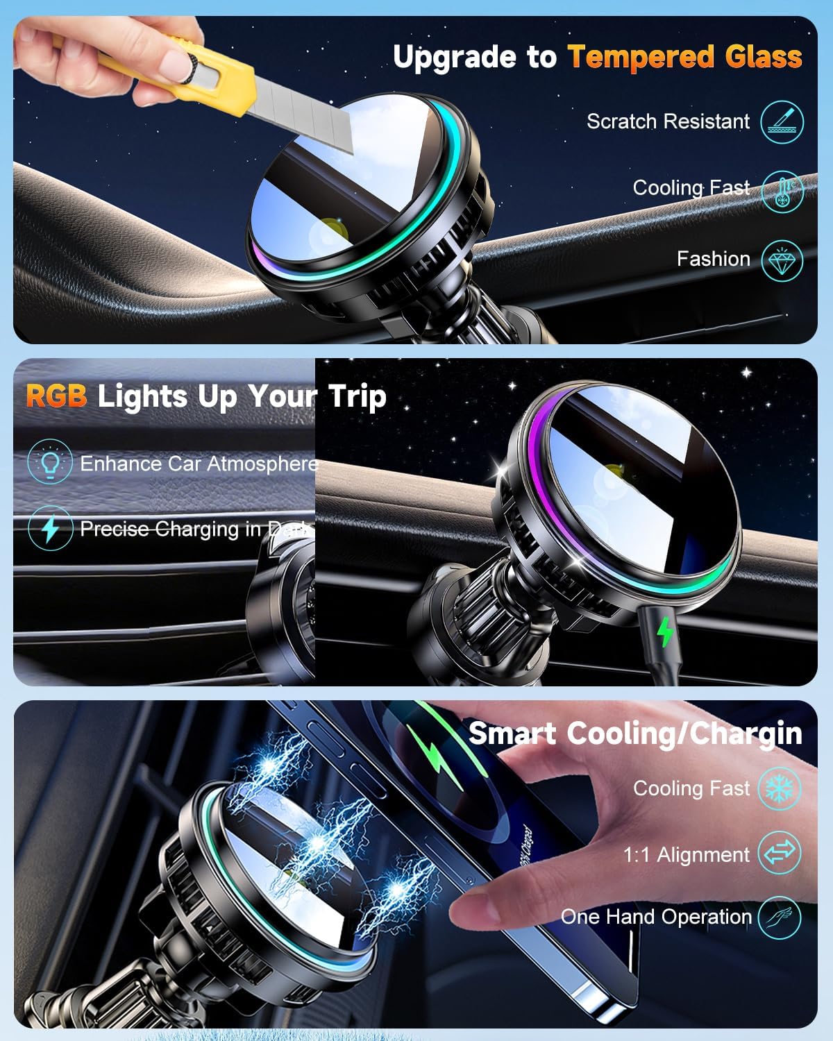 for MagSafe Car Mount Charger, TEC & Fan Dual Cooling Magnetic Wireless Car Charger, Strong Magnet 15W Fast Charging Air Vent Car Phone Holder Bracket for Your Car for iPhone 17 16 15 14 13 & Android - Image 6