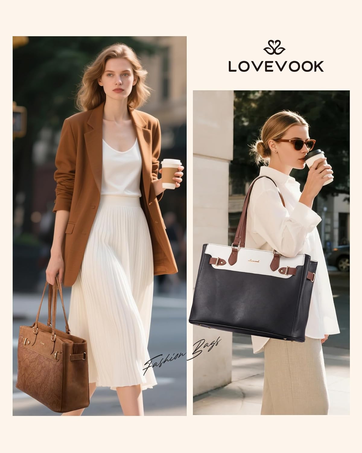LOVEVOOK Laptop Tote Bag for Women Work, Teacher Tote Bag with Large Cup Holder, Waterproof Leather Computer Bag - Image 2