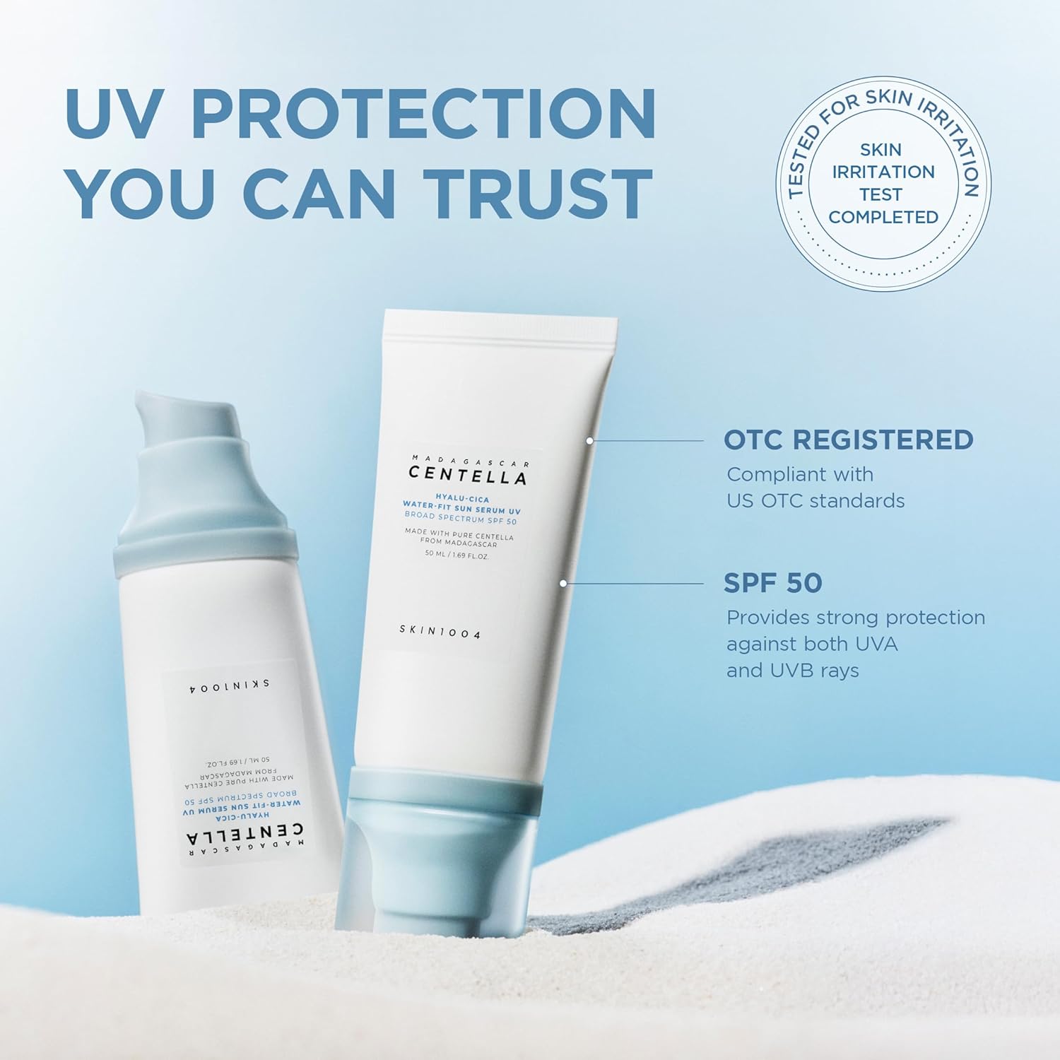 SKIN1004 Centella Hyalu-Cica Water-Fit Sun Serum UV, Korean Sunscreen SPF 50, Centella Sunscreen, Travel Essentials, Sunscreen with Hyaluronic Acid, No White Cast, Korean Skin Care, 1.69 fl.oz / 50ml - Image 3