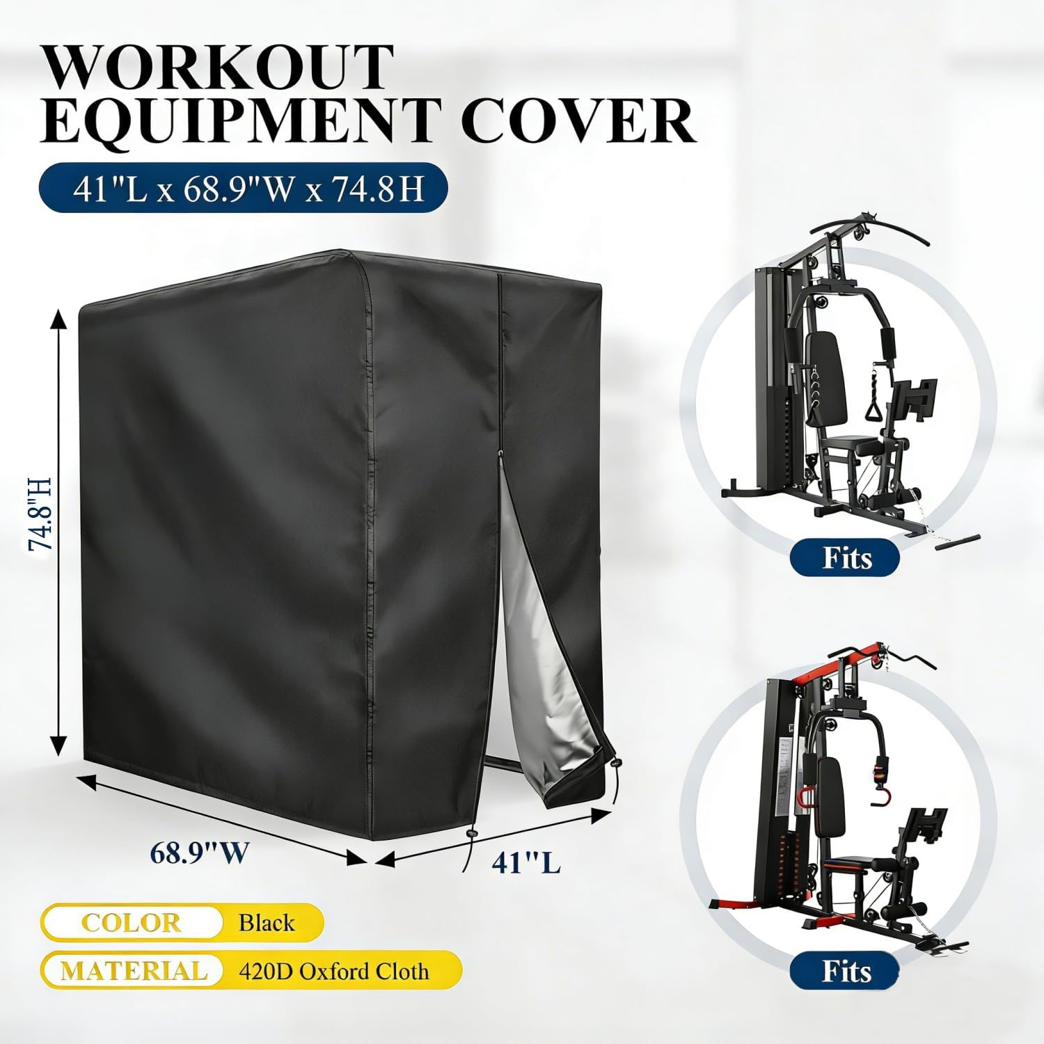 Workout Equipment Cover, 420D Oxford Home Gym Equipment Cover, Protect for Home Gym Equipment/Gym Equipment for Home Garage (41" L x 68.9" W x 74.8" H) - Image 2