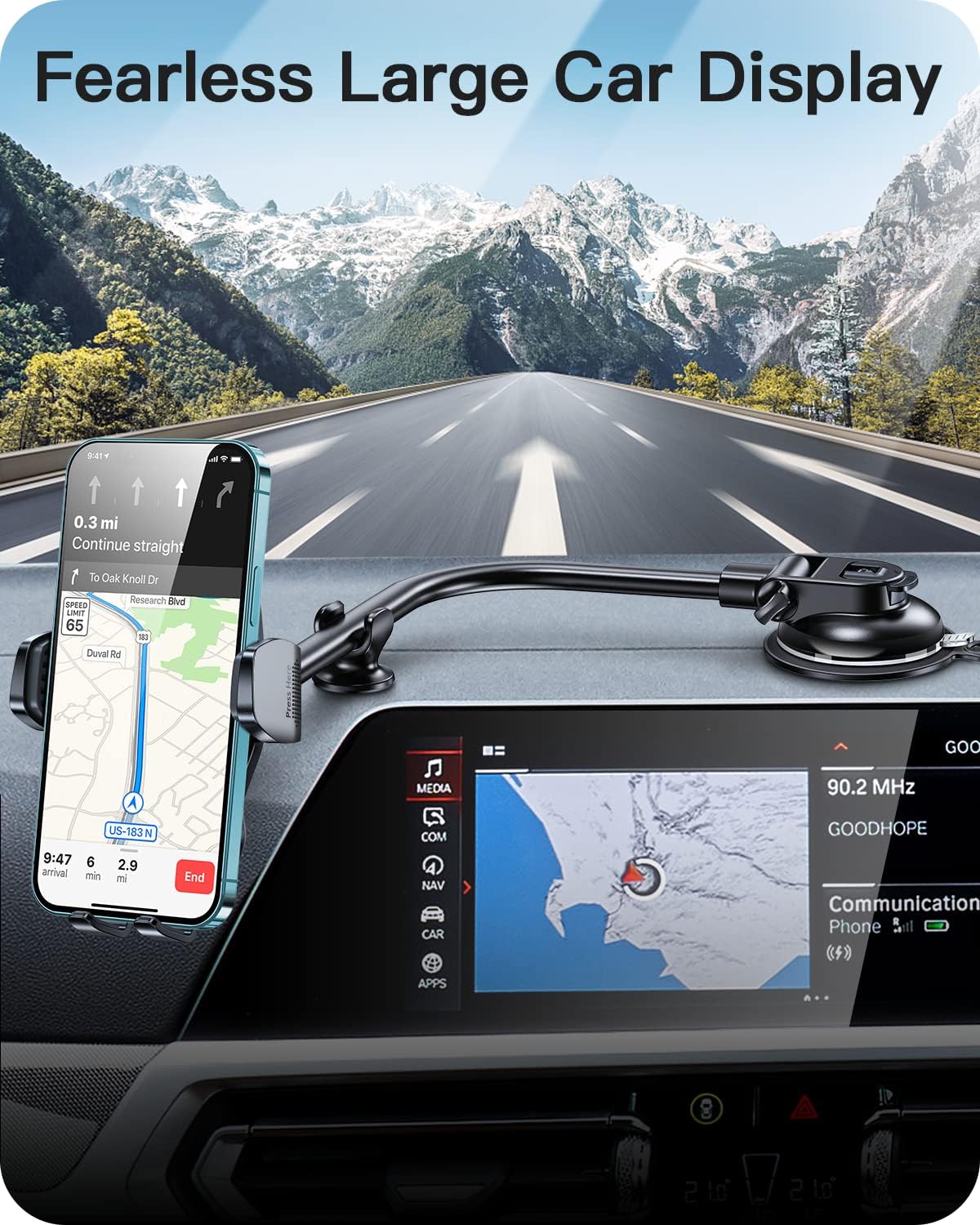 APPS2Car 13" Gooseneck Phone Mount for Car Windshield Dashboard Vent, Cell Phone Holder for Car Truck with Strong Suction Cup, Anti-Shake Stabilizer, One-Hand Operation, Fits Most Smartphones - Image 6
