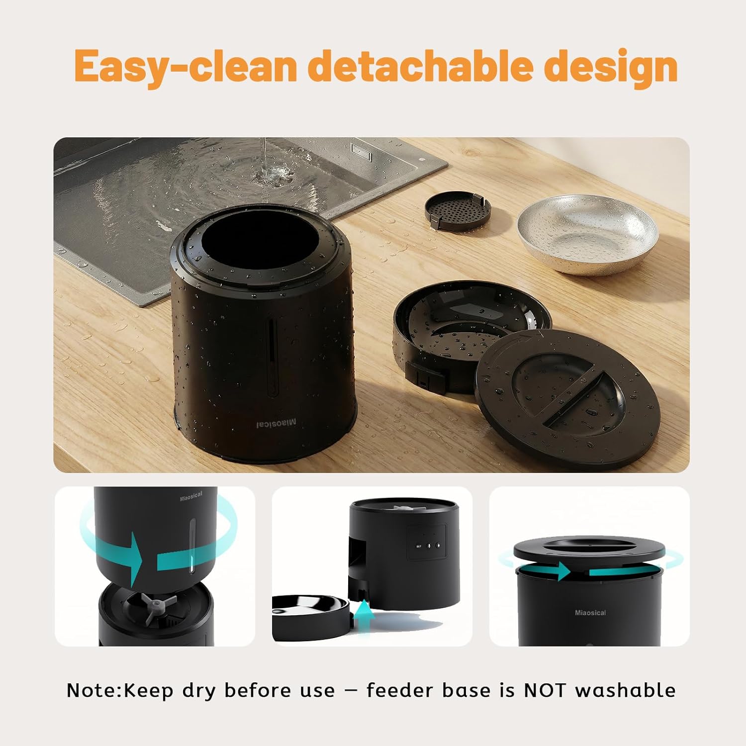 Miaosical Automatic Cat Feeder 2 Cats,2.4G WiFi Timed Auto Cat Food Dispenser with Dual Bowls,4.2L Smart App Control,Equal Portion Feeding for Multiple Cats (Black, 4.2L WiFi Dual Bowl) - Image 9