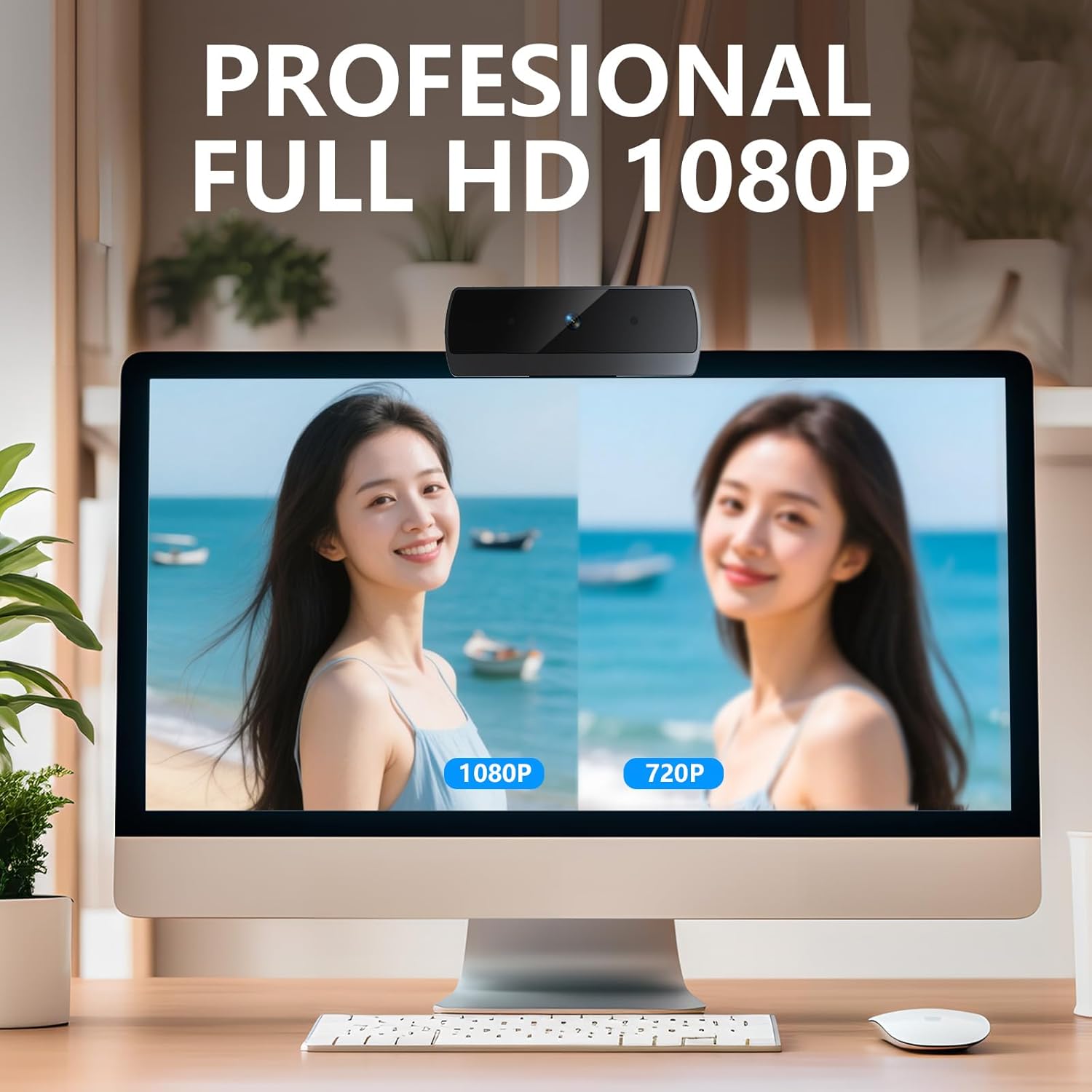HD 1080p Webcam with Microphone, USB Computer Web Camera, Streaming Camera, Noise Reduction, Auto Light Correction, Plug & Play for PC/Laptop, Works with Zoom, Skype, Teams - Image 2