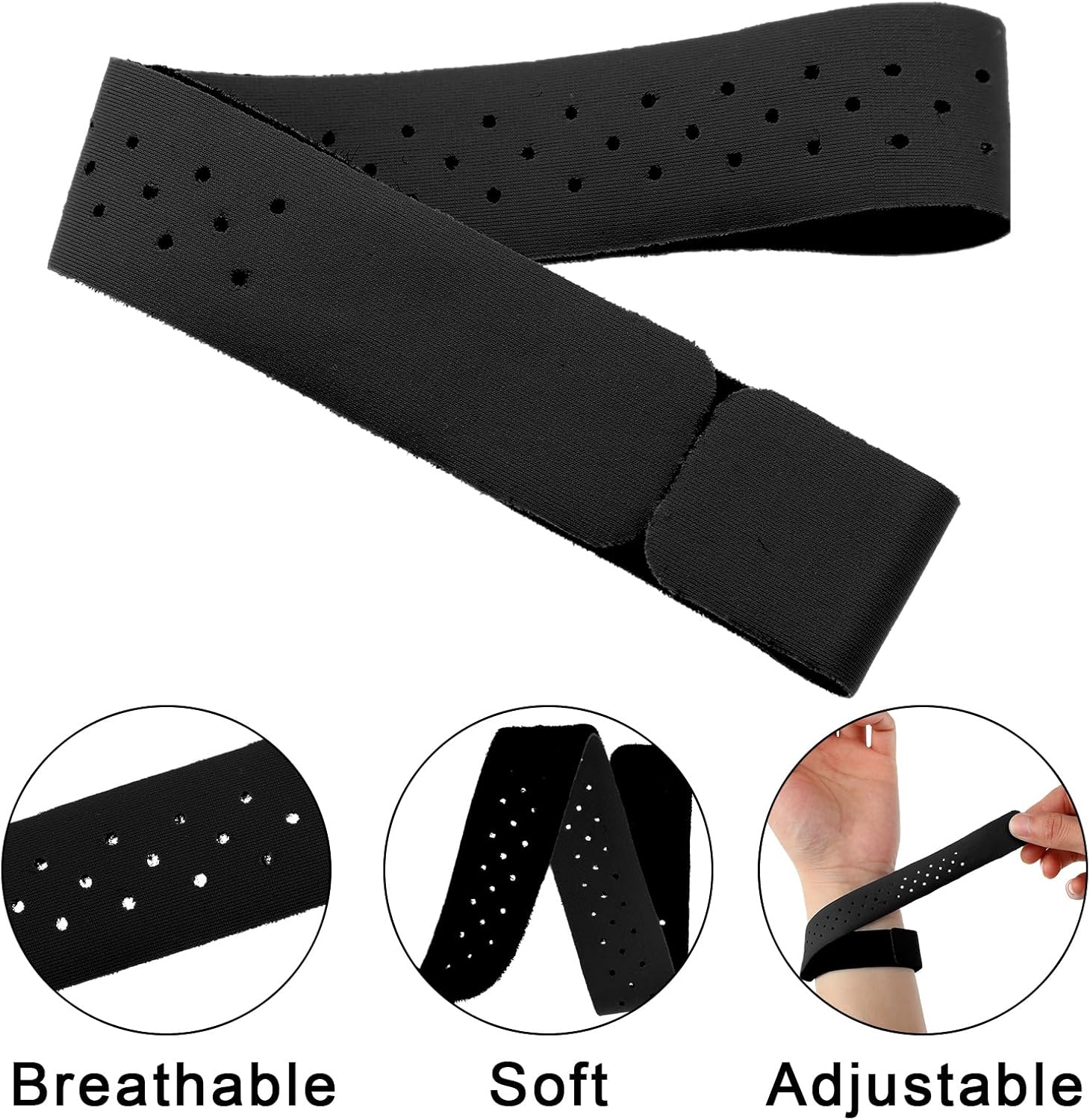 Oudain 4 Pcs Heart Rate Monitor Replacement Strap Band, Soft Heart Rate Monitor Armband Strap, Theory Fitness Adjustable(0.8 x 14.2 Inch,Black) - Image 3