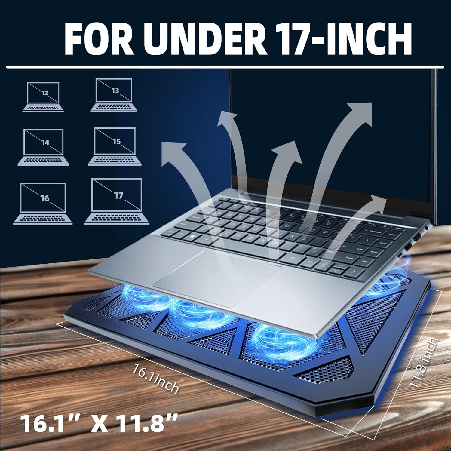 NAGAN Laptop Cooling Pad with 6 Fans, Ergonomic USB Powered Cooling Pad for Laptop with Dual USB 2.0 Ports, Height-Adjustable, Metal Mesh Gaming Notebook Cooler, Fits 15-17.3 inch Laptops - Image 5