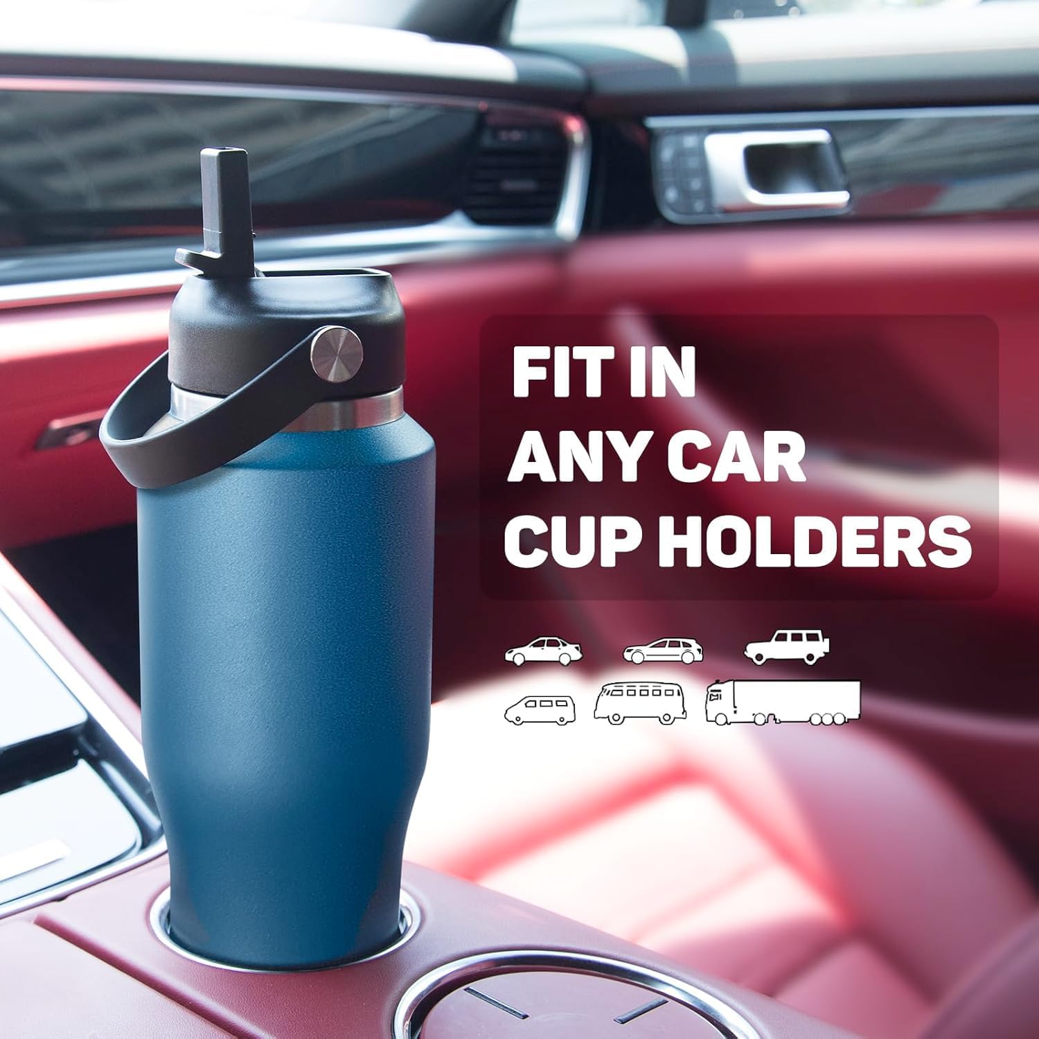 40oz Water Bottles Insulated with Straw,Leak Proof Water Bottles Fit in Car Cup Holder,Mens Water Bottle Stainless Steel for Gym,Hiking,Travel,Bpa free,Navy Blue - Image 3