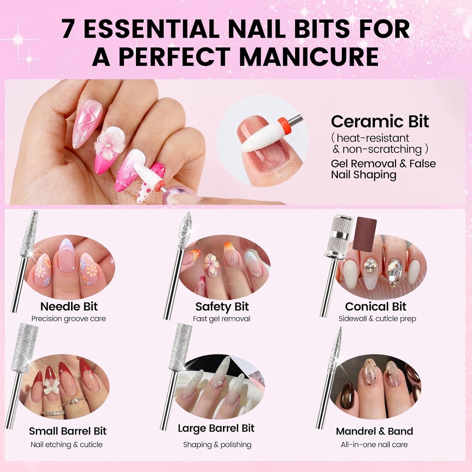 Nail Drill with Dust Collector Kit: 20000RPM Professional Electric Nail File for Acrylic Gel Removal, Manicure Pedicure Polishing, Complete Nail Tool Set in Cosmetic Bag for Home DIY Beginners (Pink) - Image 4