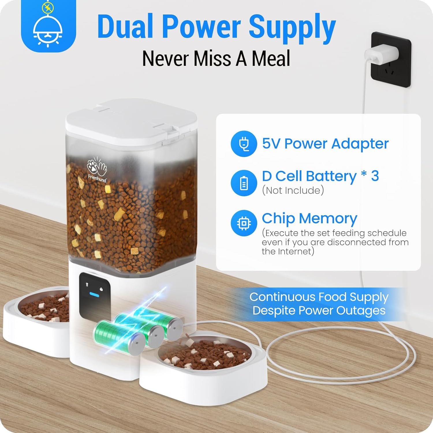 Frienhund Automatic Cat Feeder 2 Cats with Slow Feed: Dual Automatic Dog Feeder with 5G WiFi, Cat Food Dispenser with APP Control for Multiple Pets, Detachable for Easy Clean, Double Pet Bowl - 29 Cup - Image 8
