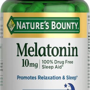 Nature’s Bounty Melatonin, 100% Drug-Free Sleep Aid, Dietary Supplement, 10 mg, 60 Count