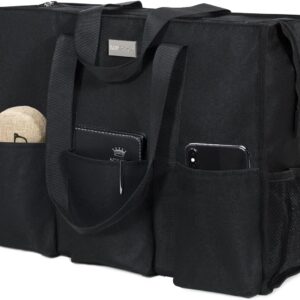 TOPDesign Utility Water Resistant Tote Bag with 13 Pockets, Top Zipper Closure & Thick Bottom Support, for Working Women