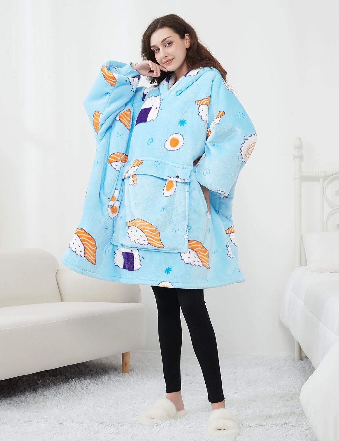 KFUBUO Wearable Blanket Hoodie for Adults Sherpa All Patterns Sushi Oversized Sweatshirt Blanket with Pockets Cute Birthday Gifts for Women - Image 2