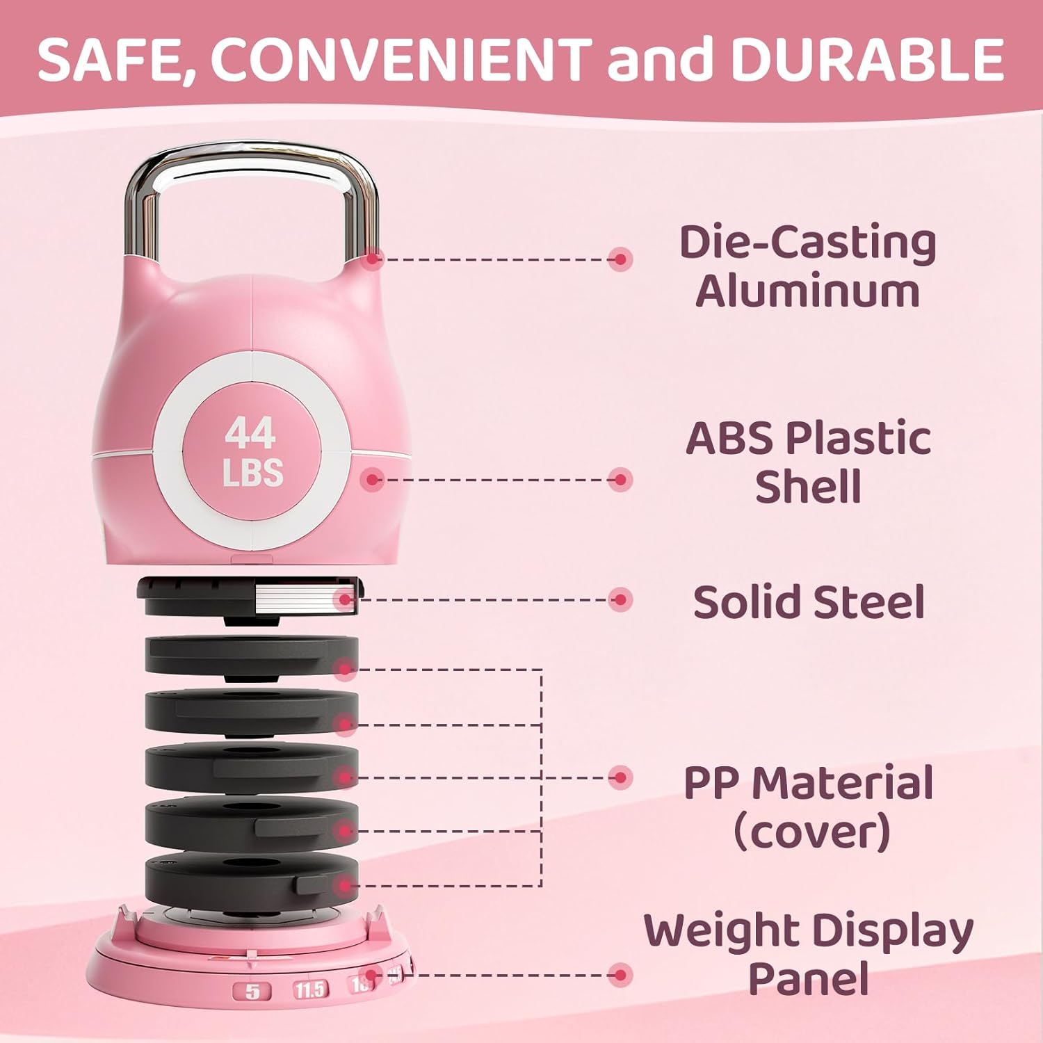 LIFERUN Adjustable Kettlebell Set - 7in1 Kettlebells, Choose 22.5 lb or 44 lb, Quick-Change Weight Dial & Safety Lock, Space-Saving Design, Full-Body Workout & Cross-Training - Image 8