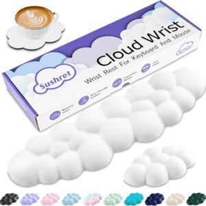 Sushret Cloud Wrist Rest Keyboard, Cloud Keyboard Wrist Pad Set with PU Leather Memory Foam, Cute Arm Rest for Palm Support, PC/Gaming Desk Accessories/Office Setup/Computer Hand Cushion – White