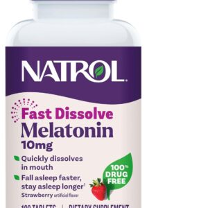 Natrol Melatonin 10mg Fast Dissolve Tablets – Strawberry Flavor, 100 Count, Sleep Support, Fast Dissolve Melatonin for Adults, 100-Day Supply