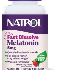 Natrol Melatonin 5mg Fast Dissolve Tablets, Sleep Support Supplements for Adults, Strawberry Flavor, 200 Tablets, Up to 200 Day Supply